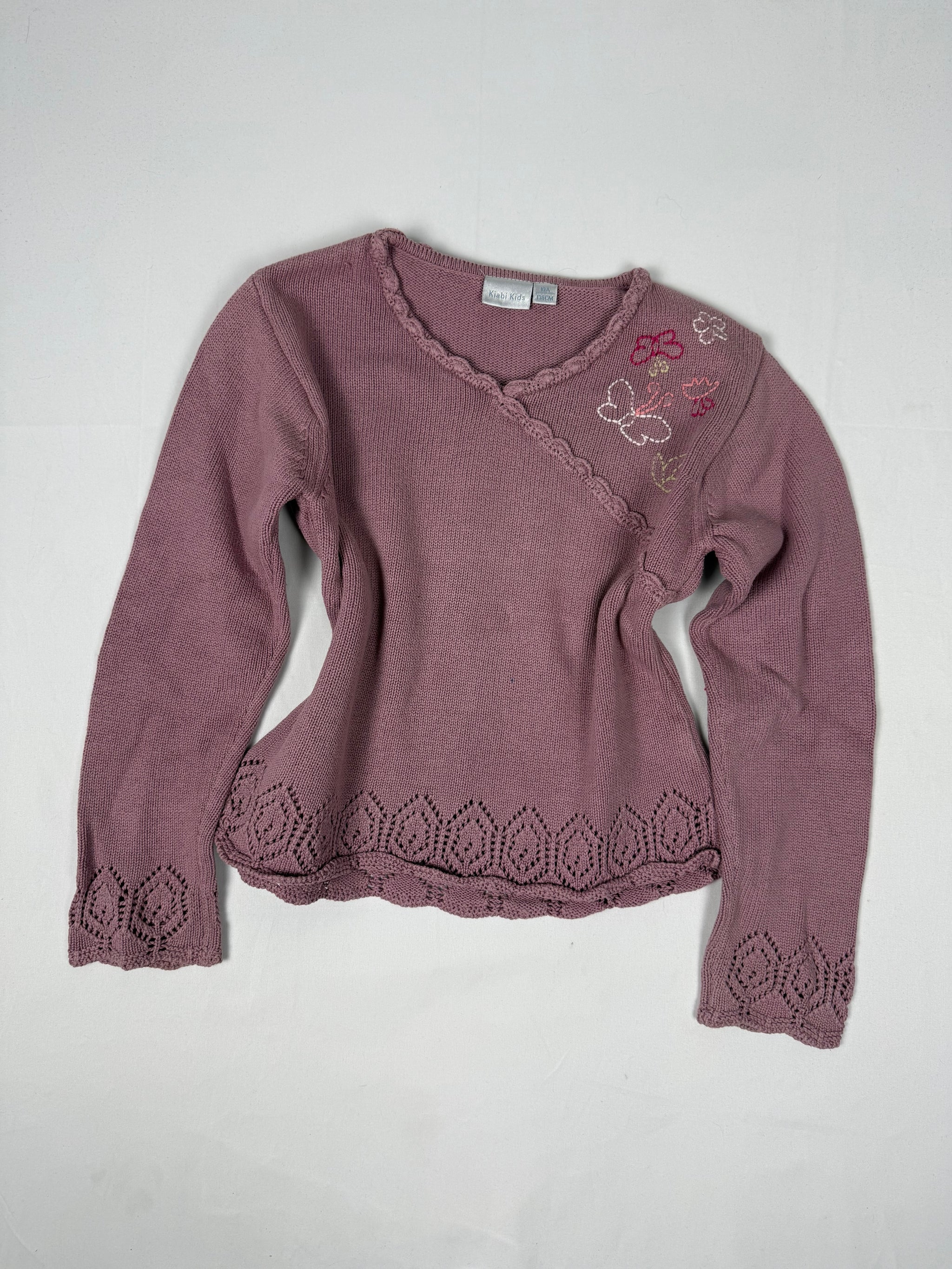 Pink knitted 100% cotton embroidered jumper (XS)