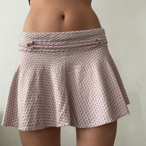 Beige polka dots low rise mini pleated skirt (S)