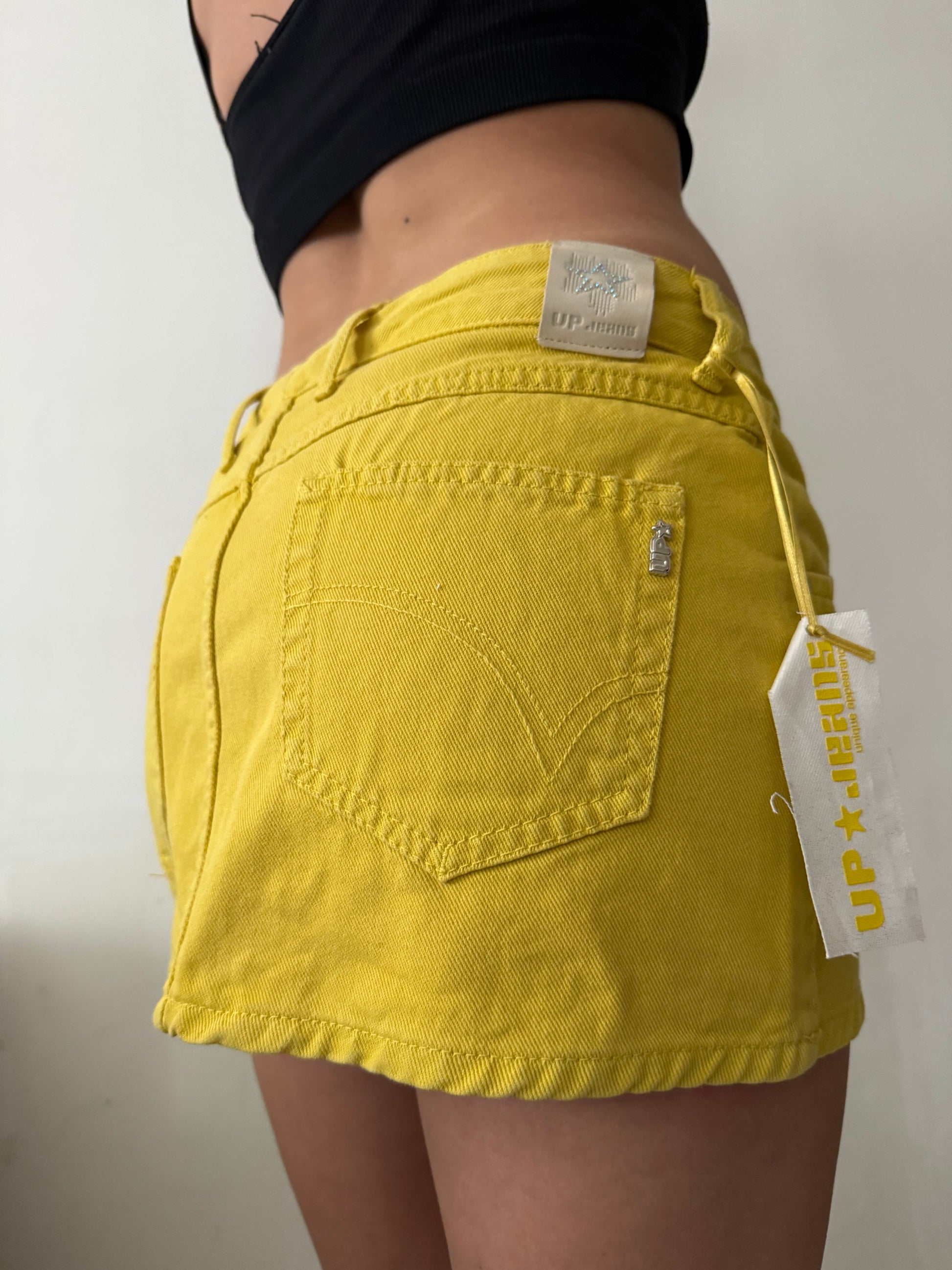 Yellow denim low rise mini skirt (S/M)