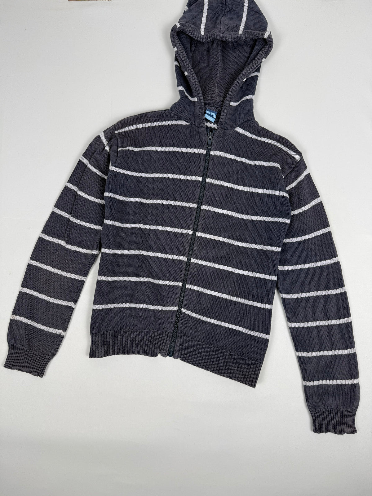 Navy striped zip up hooded jumper (L)