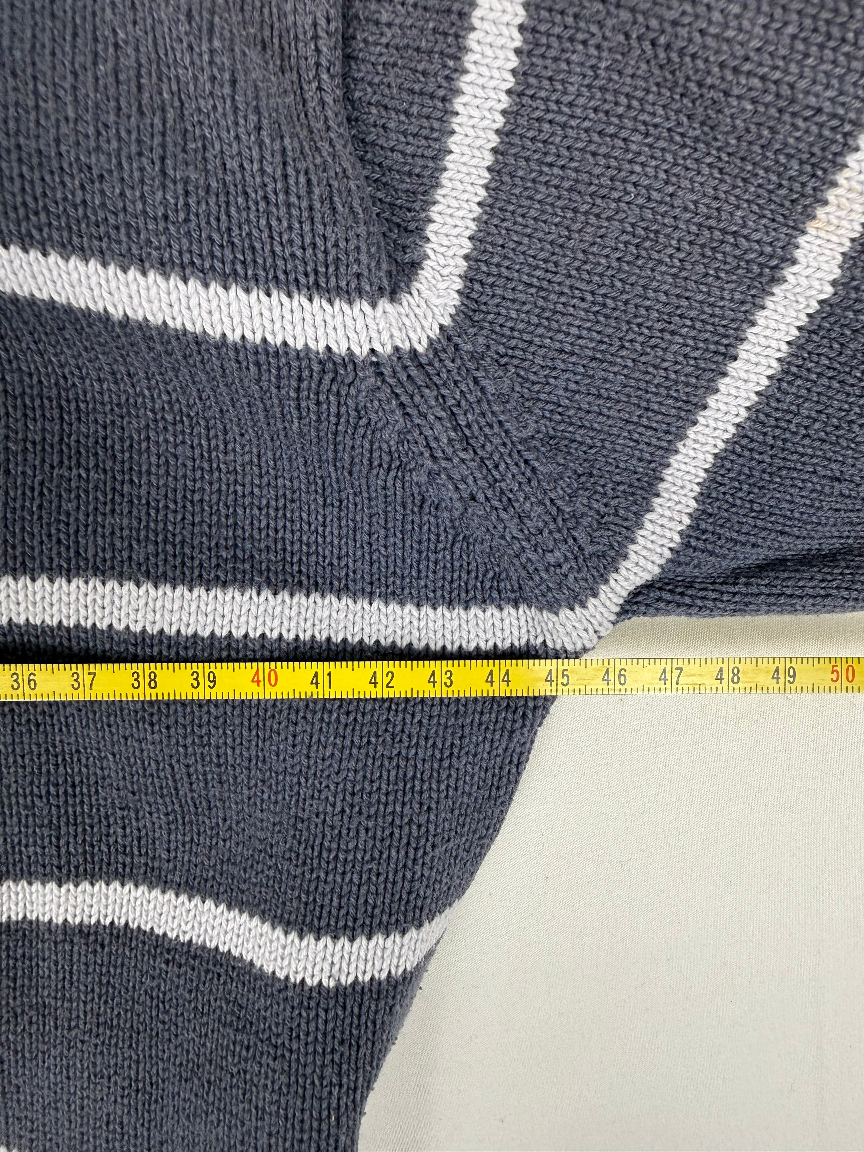 Navy striped zip up hooded jumper (L)