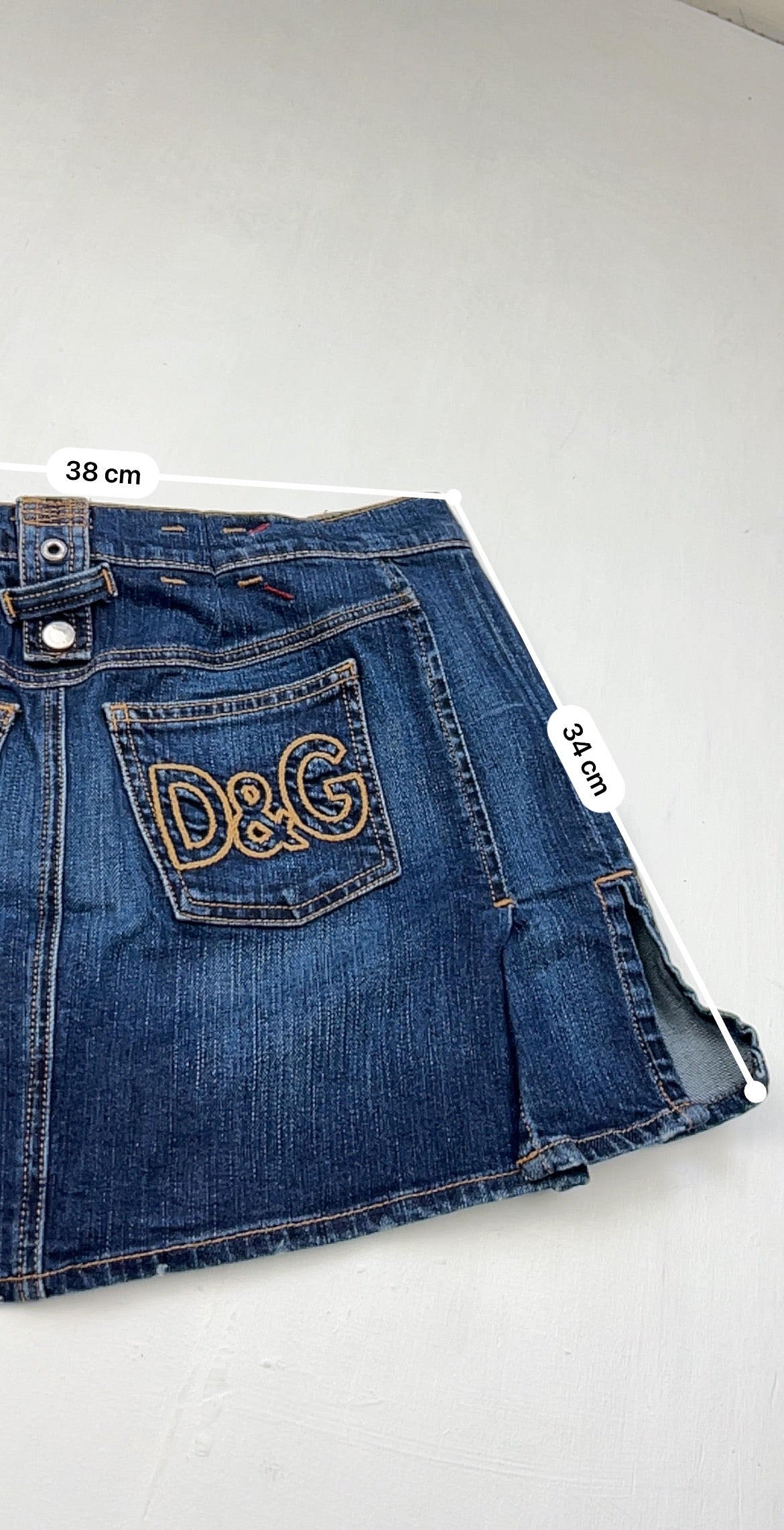 Blue denim logo low rise pleated mini skirt (S)