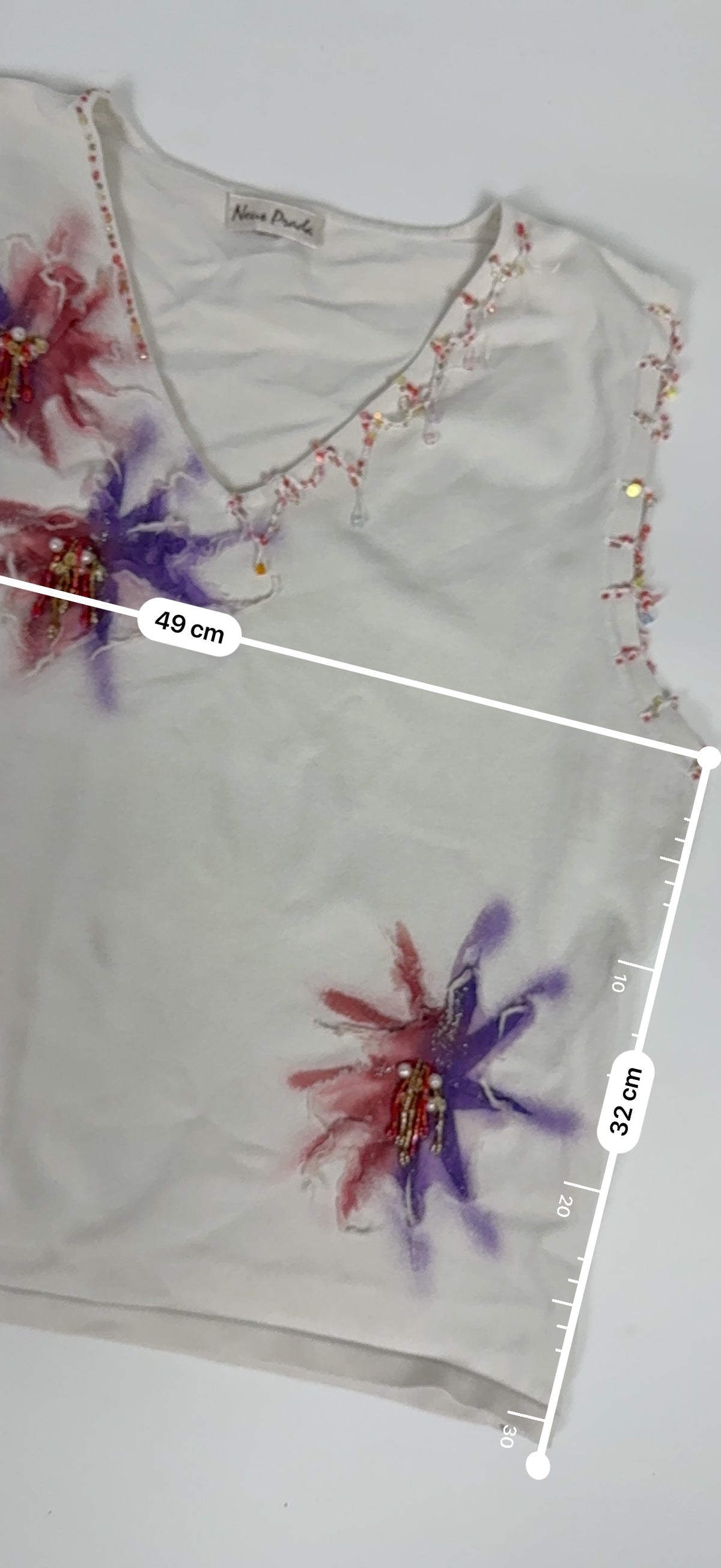 White floral pearls tank top (XL)