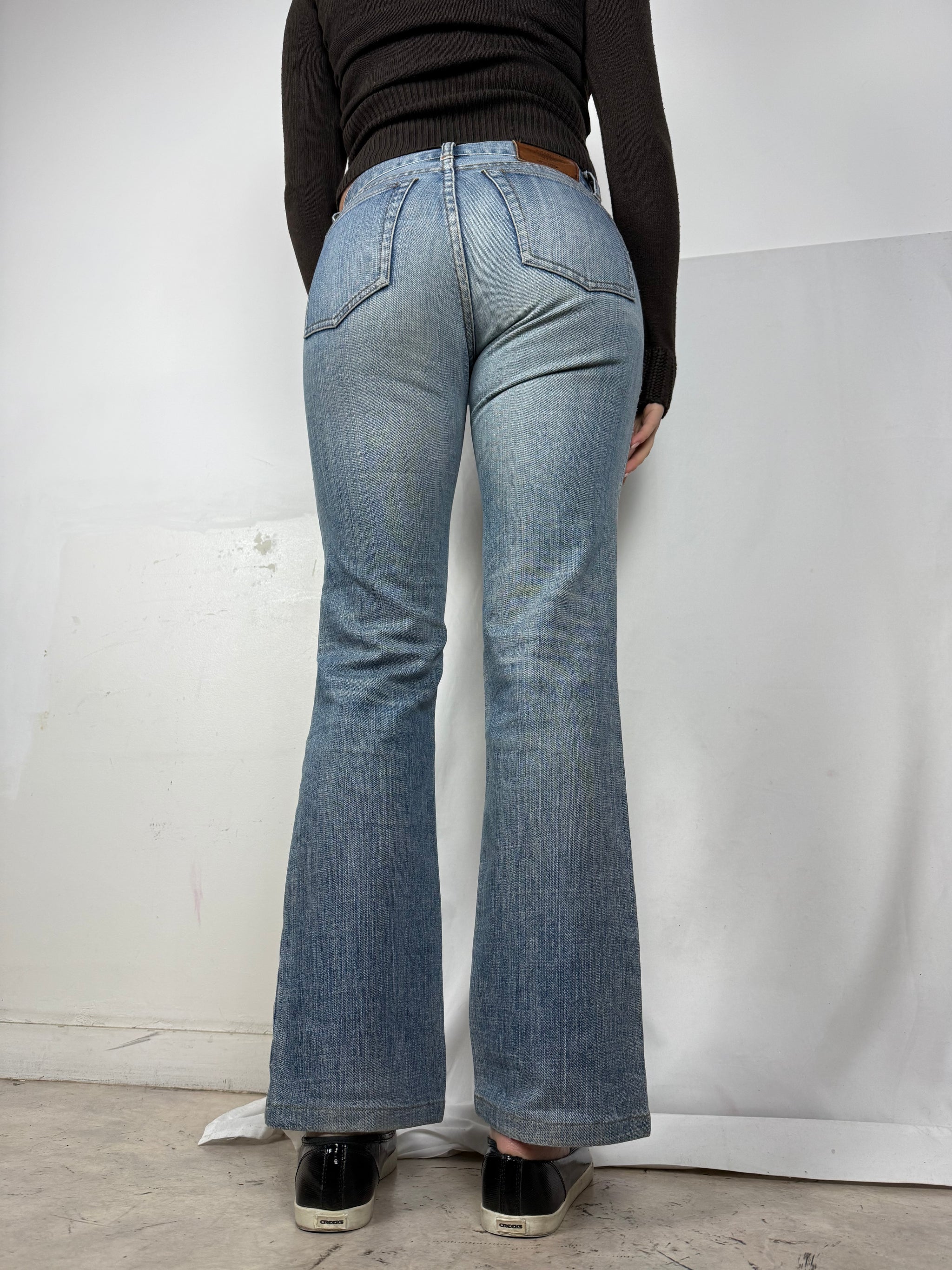 Blue denim cotton mid rise  pants (S)