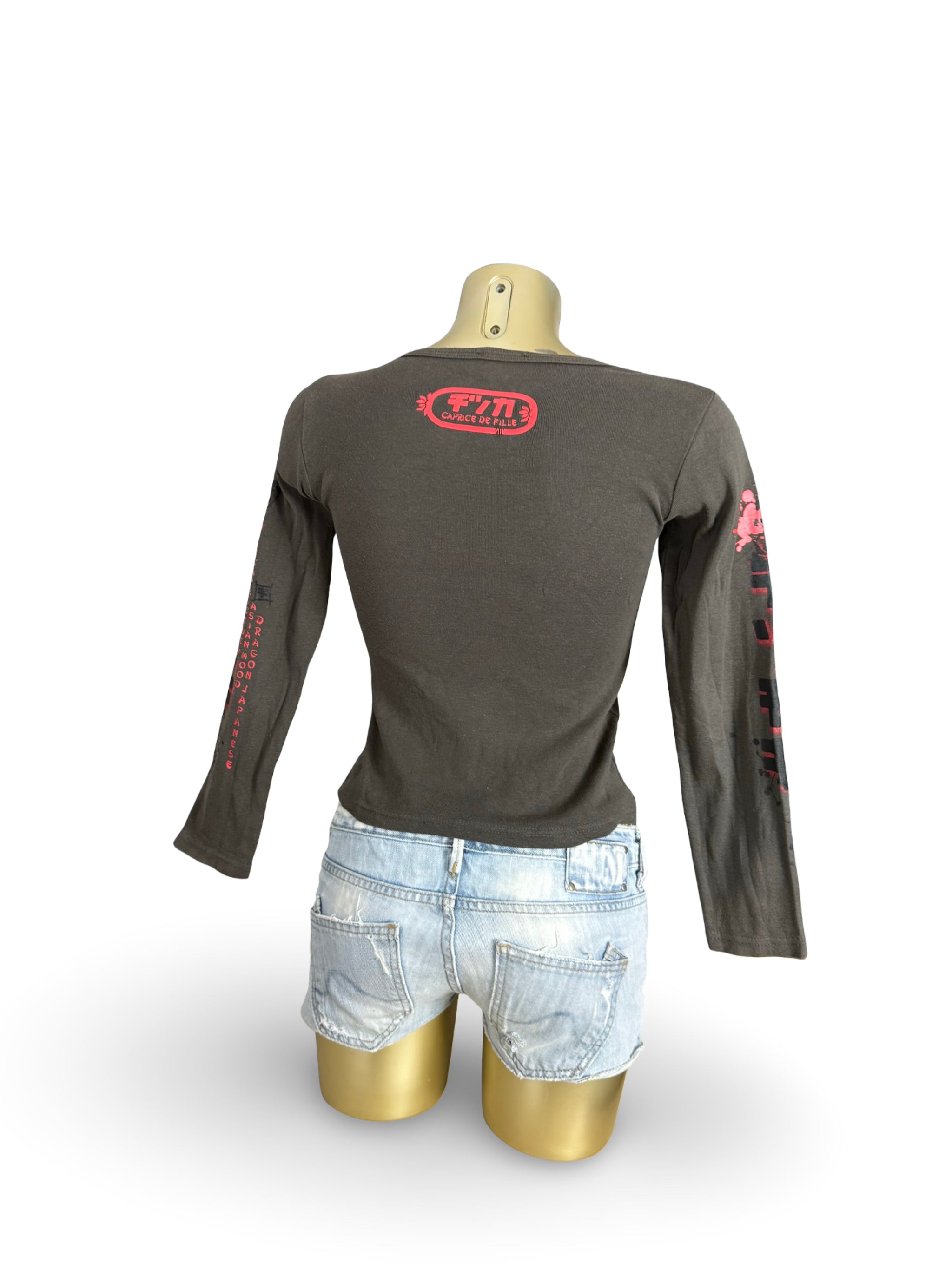 Khaki graphic 100% cotton long sleeves top (XS)