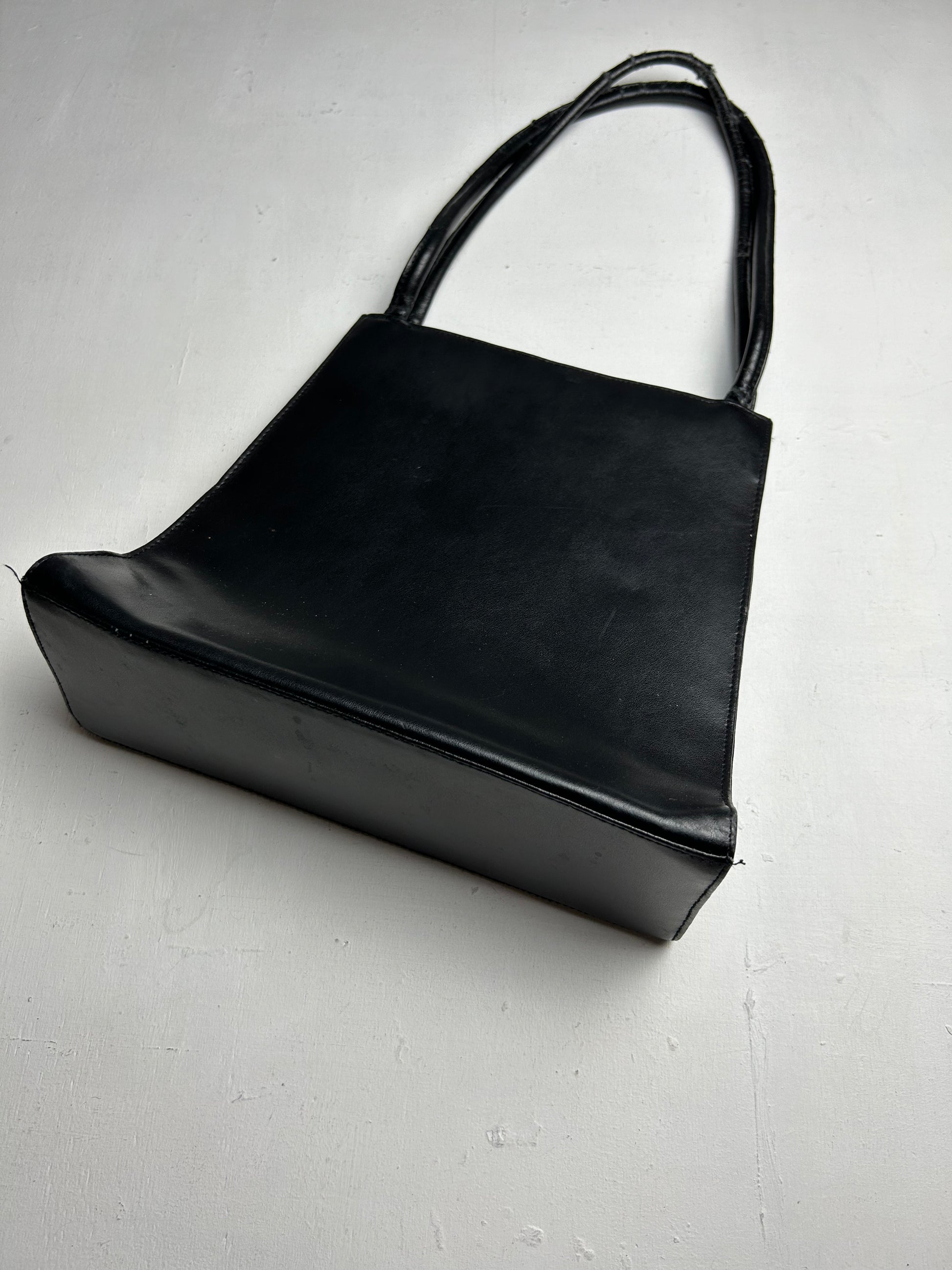 Black real leather vintage shoulder bag