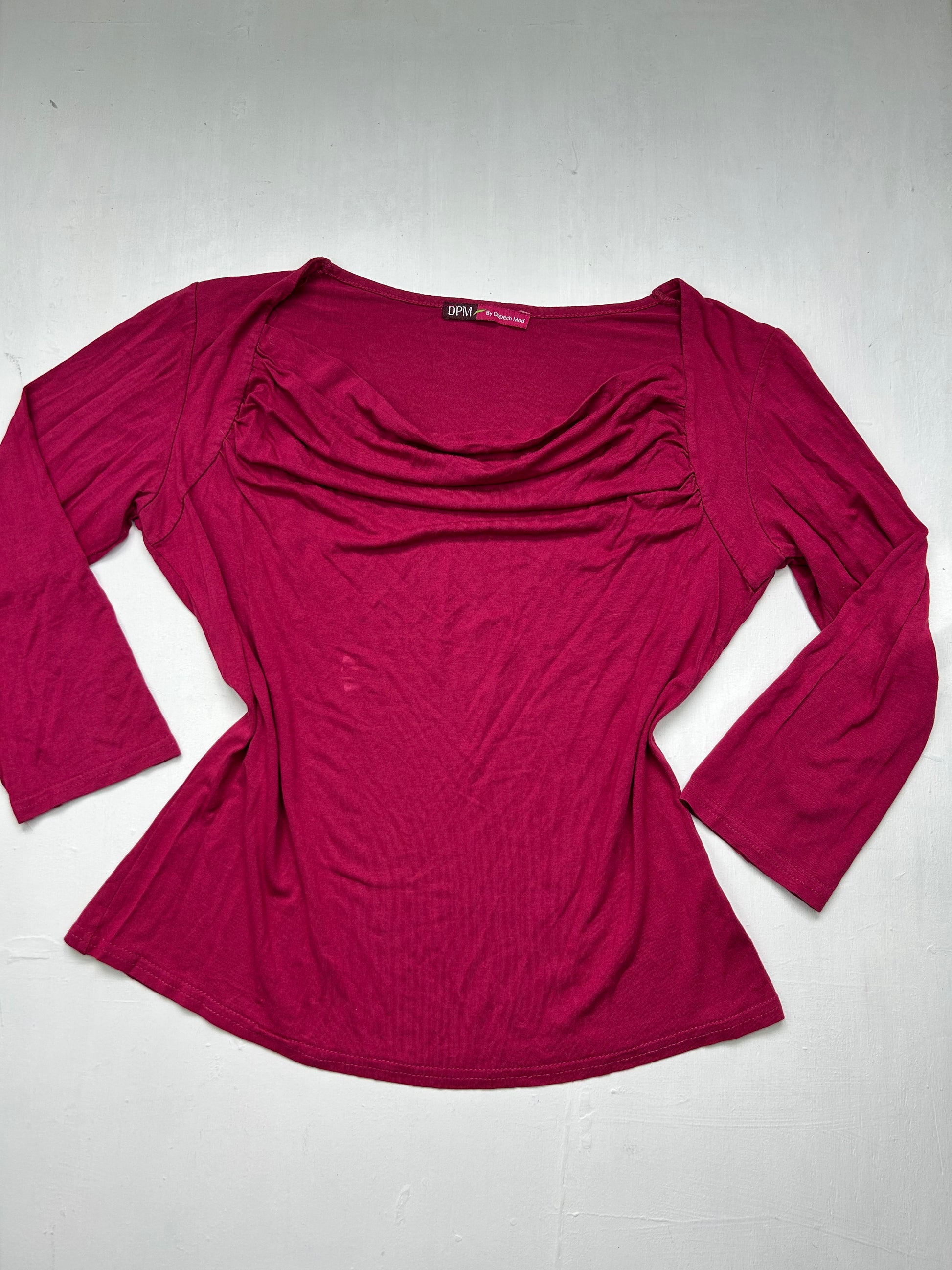 Pink plunge neck stretchy long sleeves top (S/M)