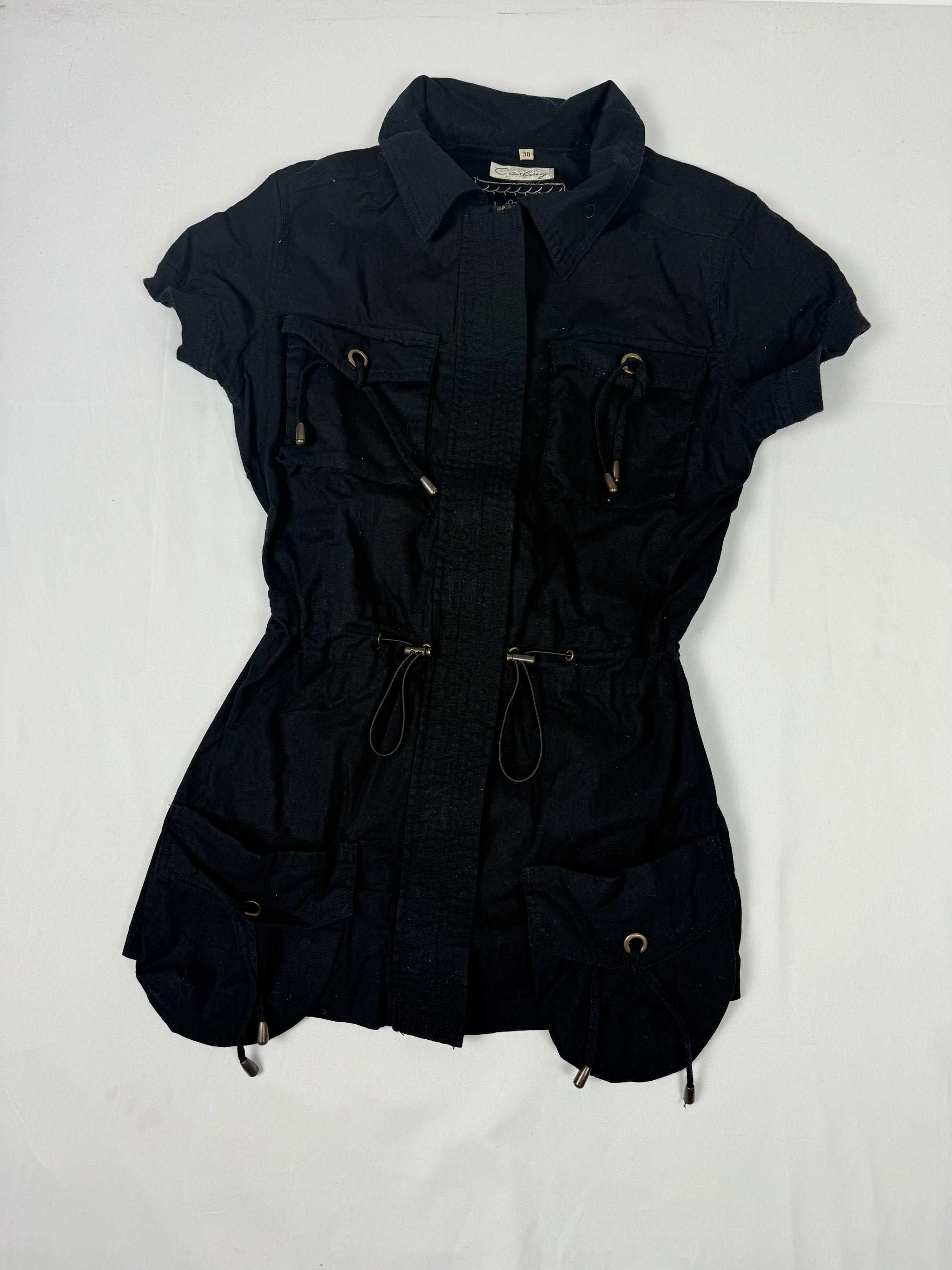 Black linen 2 in 1 short sleeves jacket / mini dress (S)