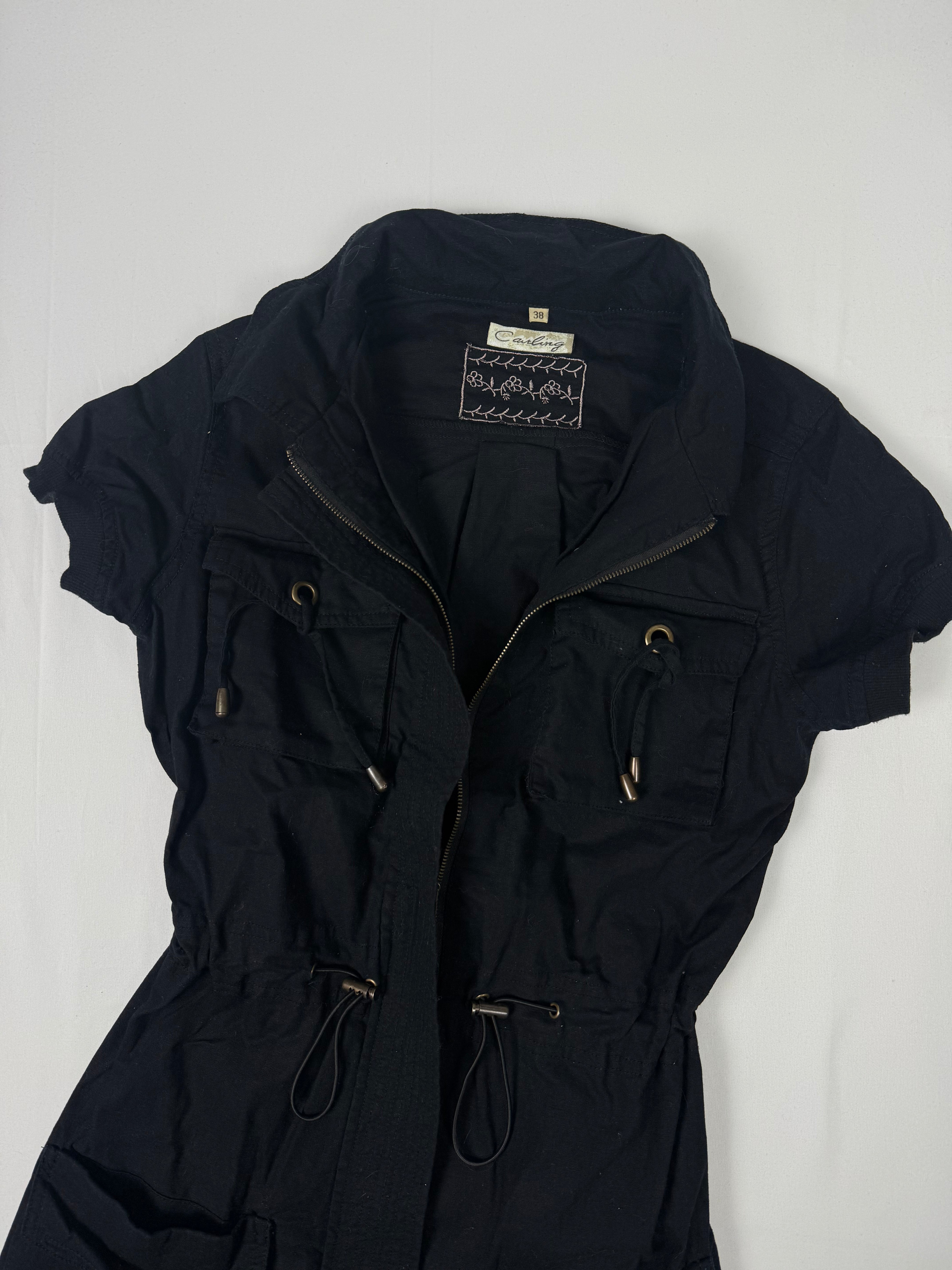 Black linen 2 in 1 short sleeves jacket / mini dress (S)