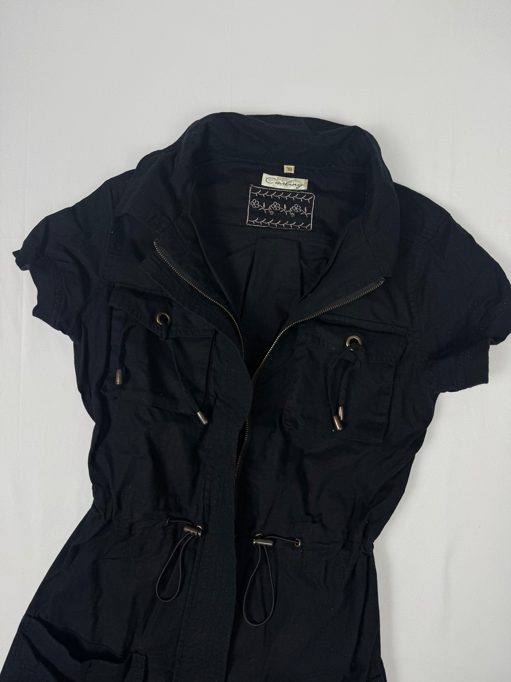 Black linen 2 in 1 short sleeves jacket / mini dress (S)