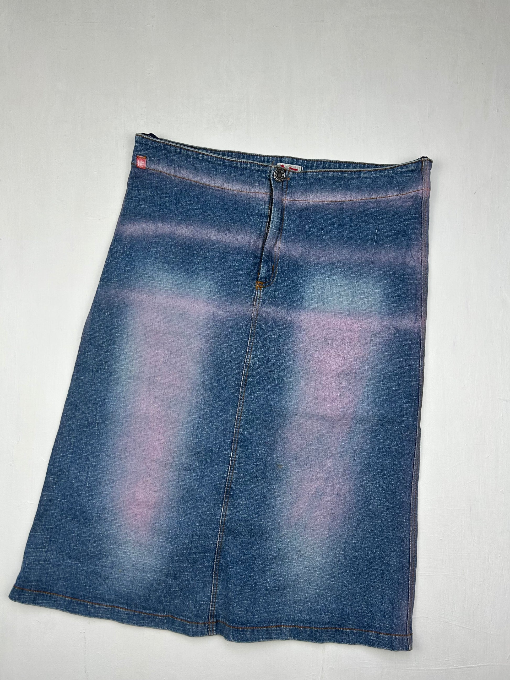 Blue denim low rise mid skirt (S)