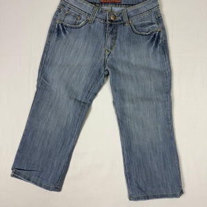 Blue denim cotton low rise crown capri pants (XS)
