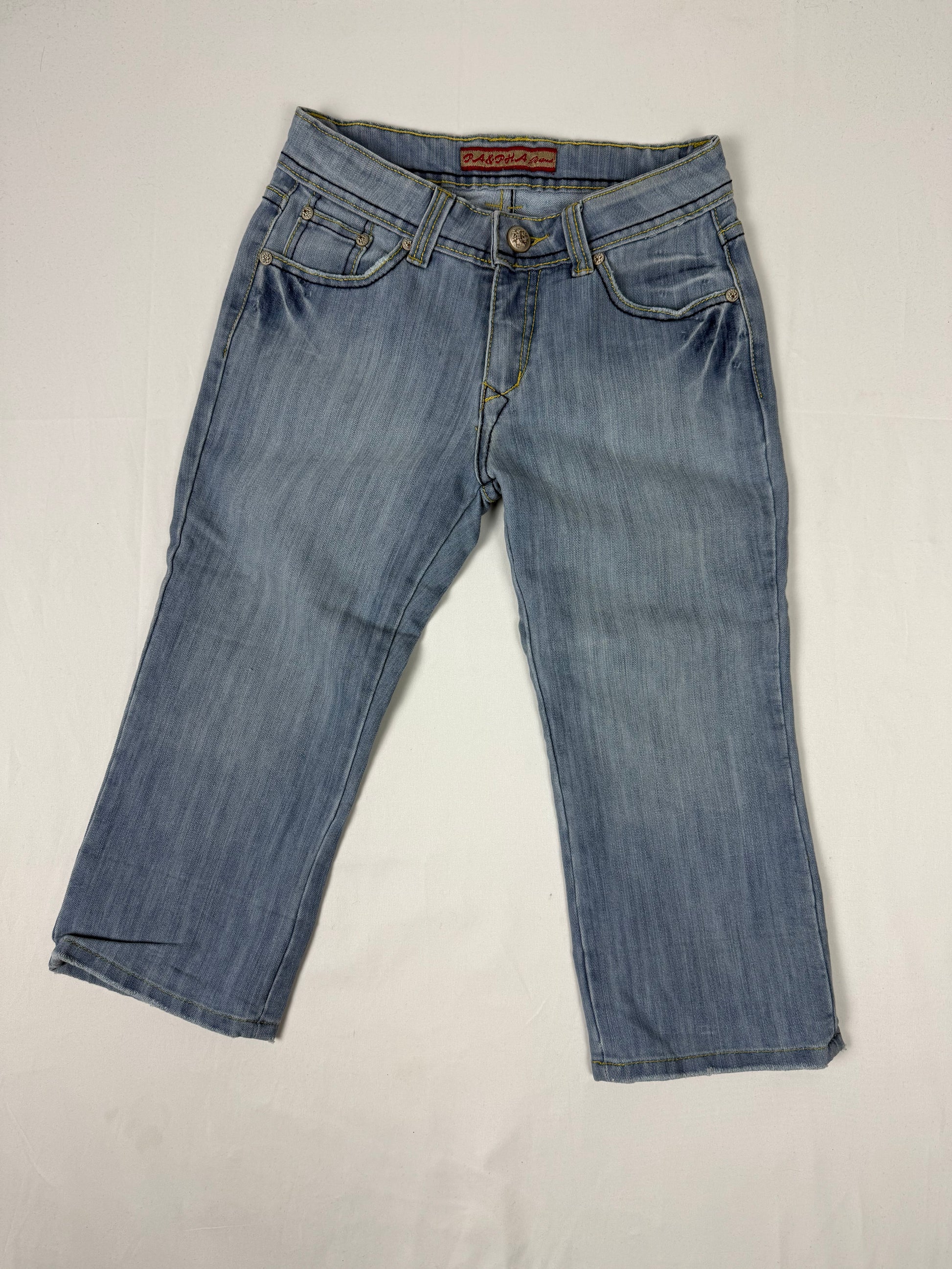 Blue denim cotton low rise crown capri pants (XS)