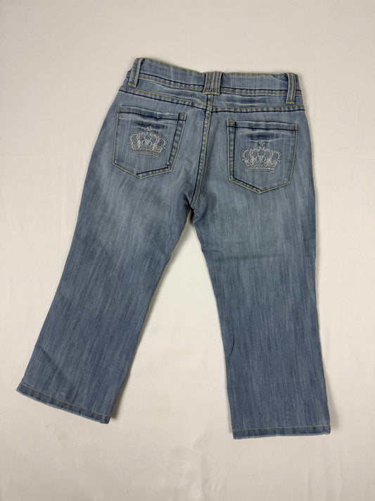 Blue denim cotton low rise crown capri pants (XS)