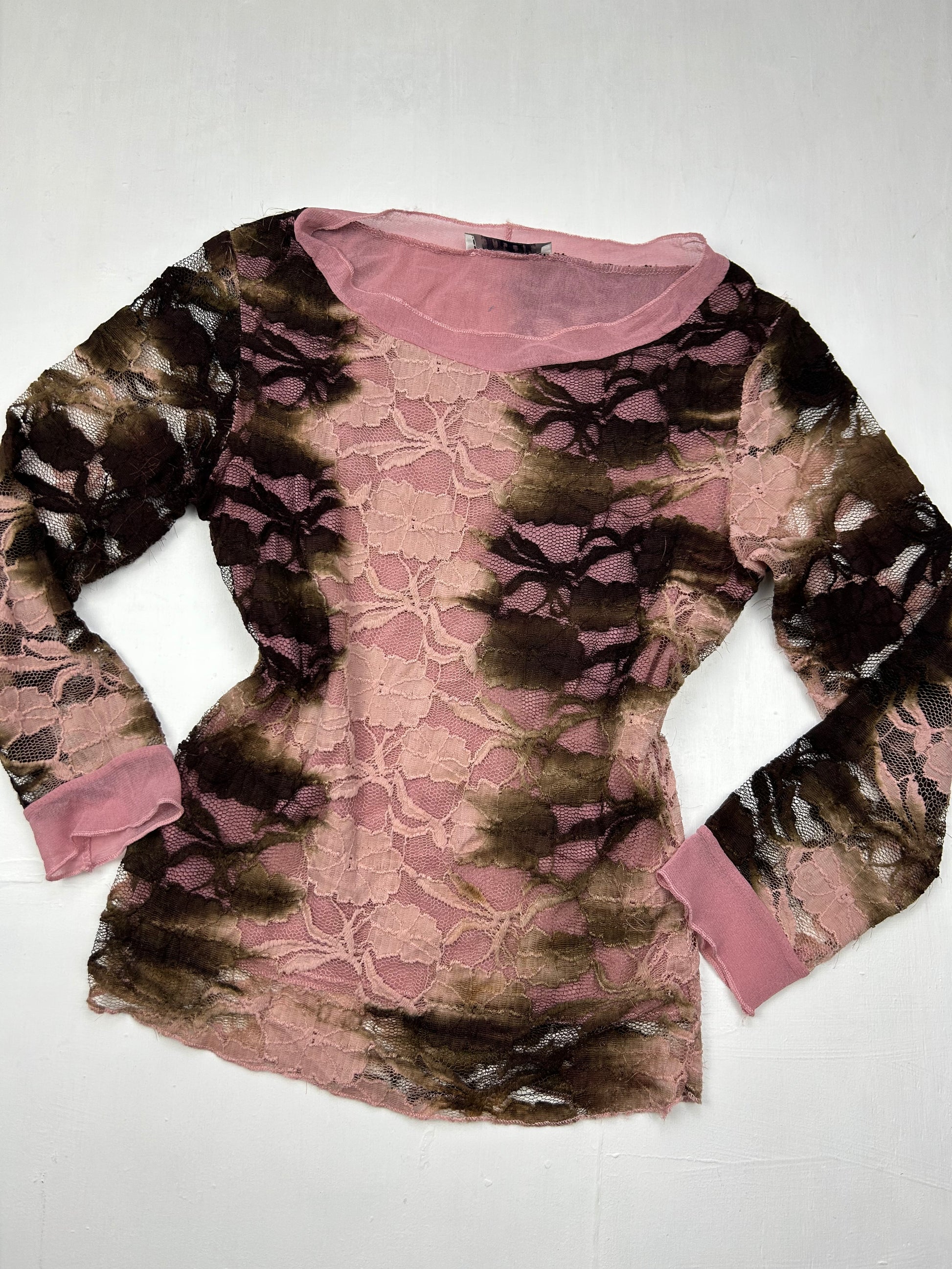 Pink lined mesh long sleeves top (S)