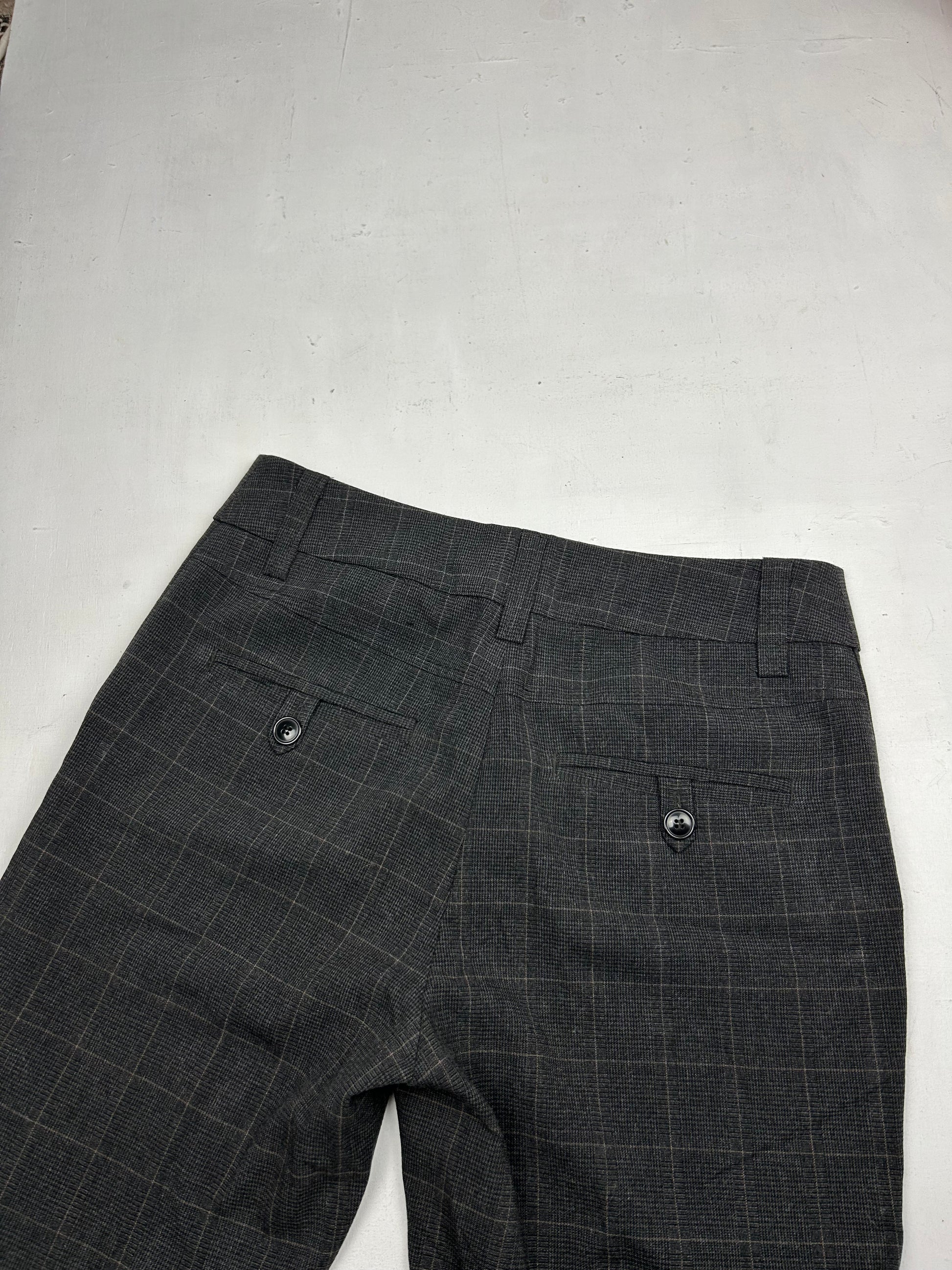 Grey check print office low waist flare / bootcut baggy pants (S)