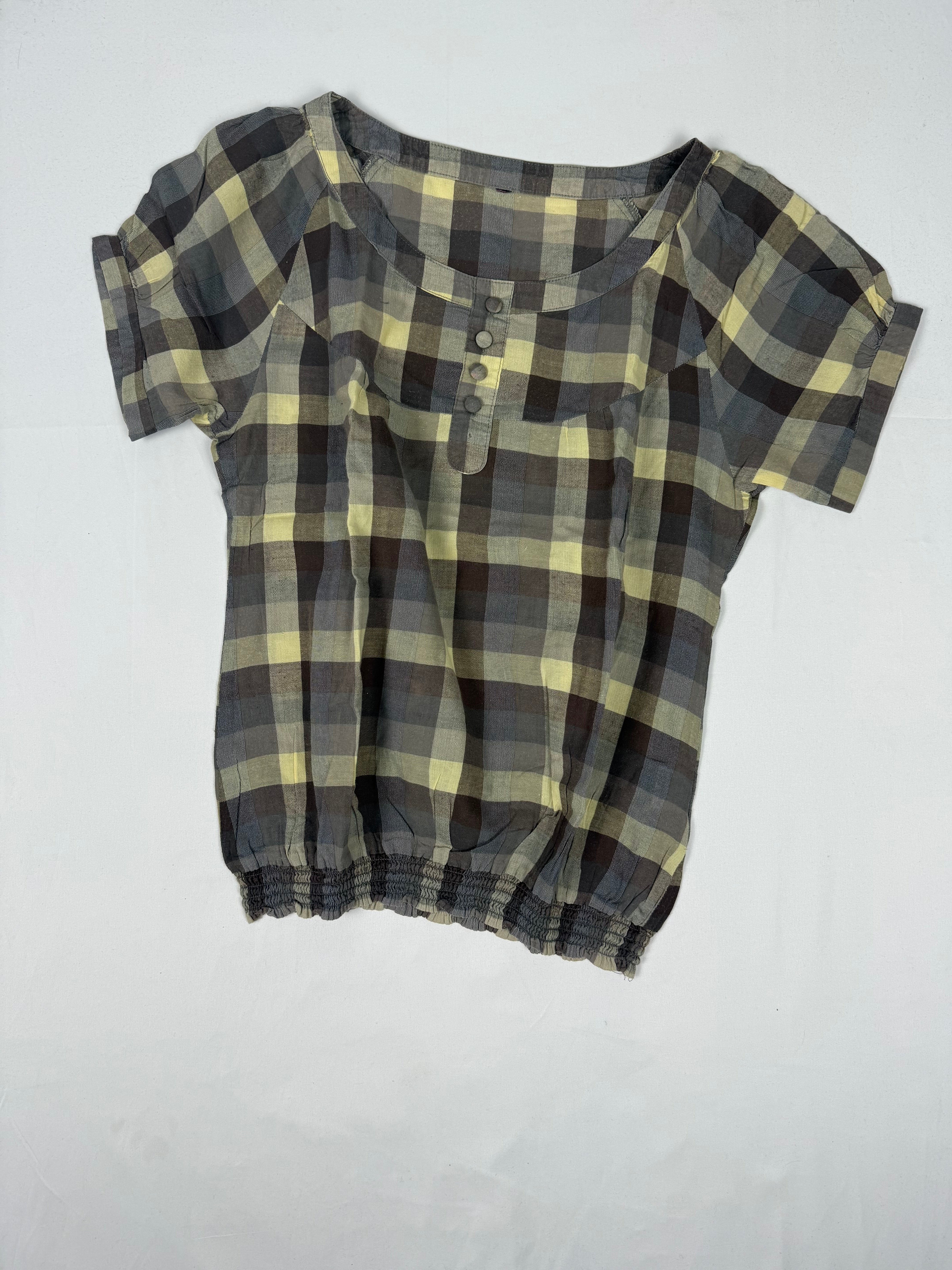 Khaki check print cotton tee (XL)