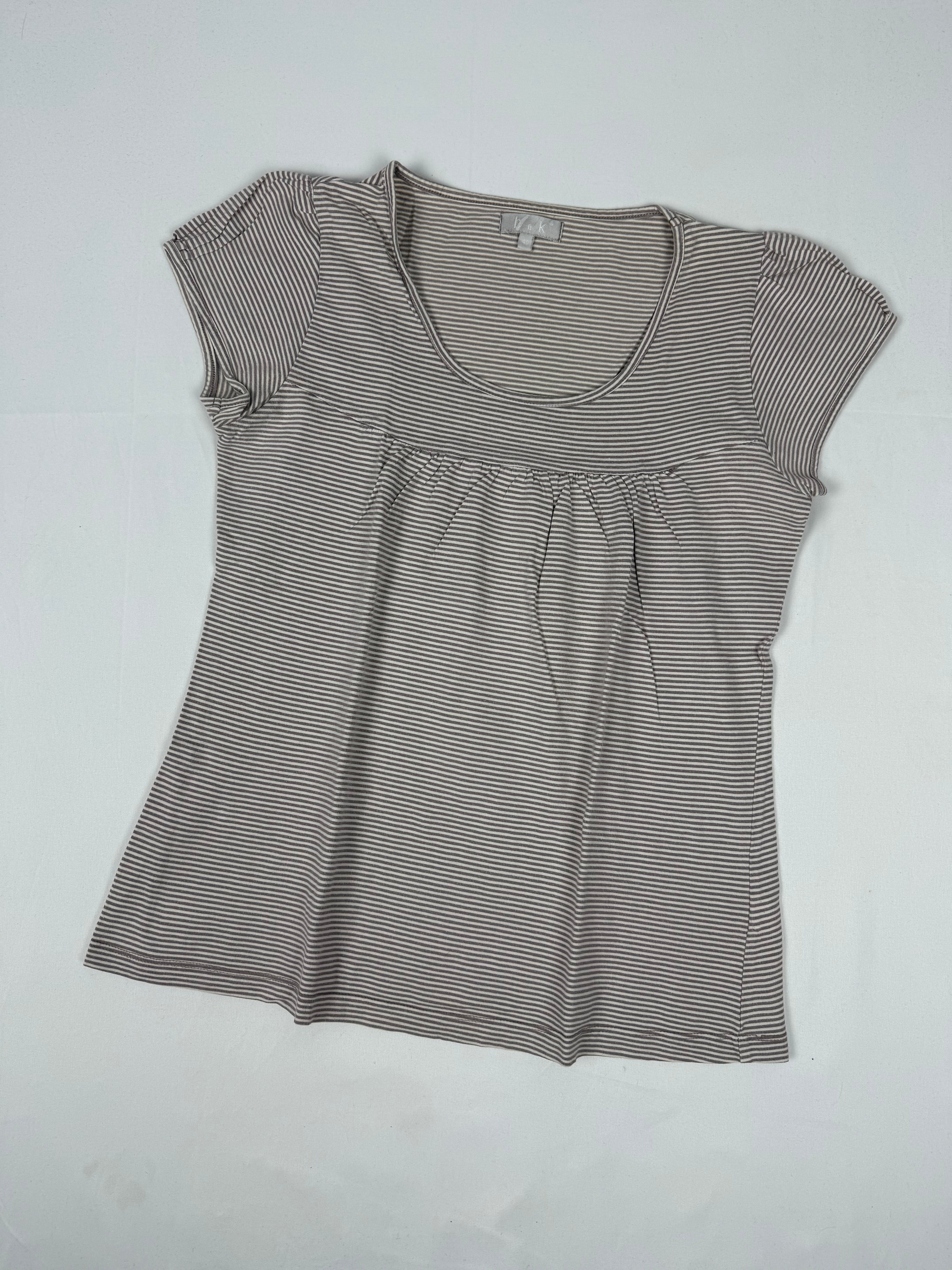Beige tight fit cotton striped tee (L)