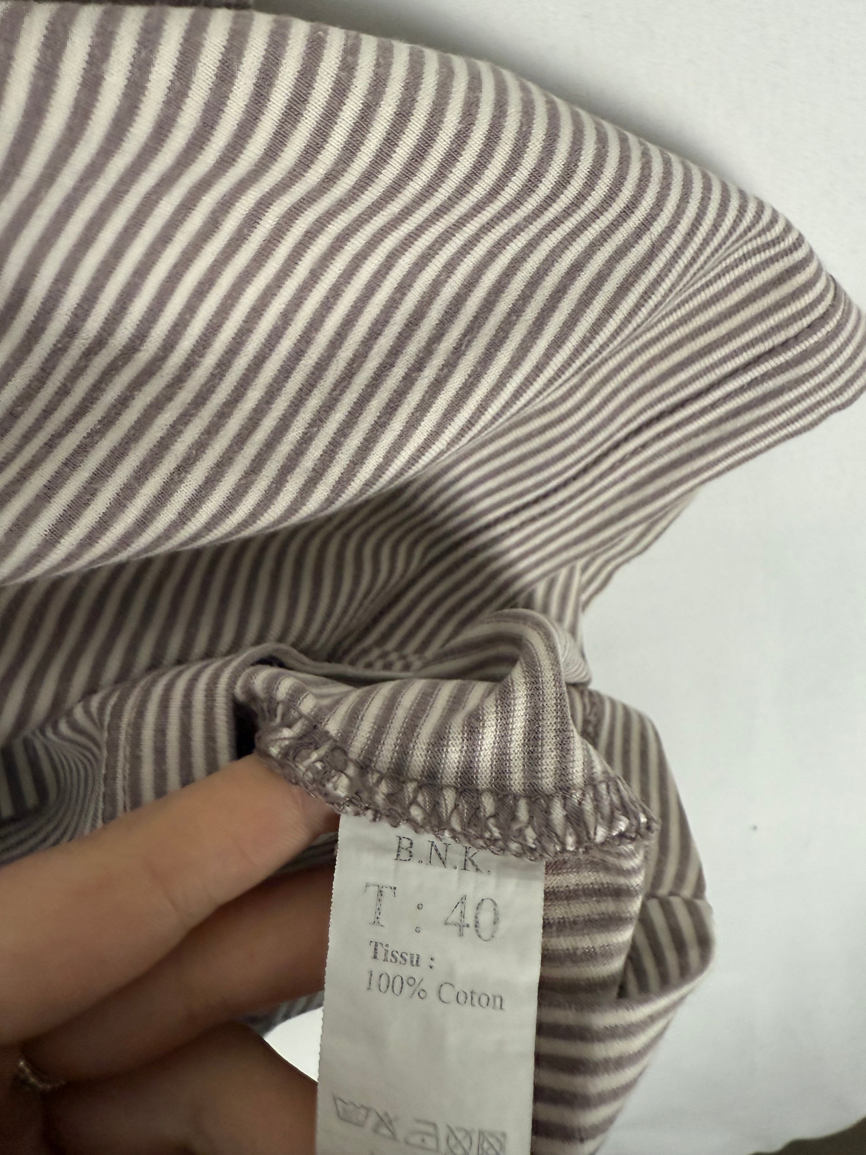 Beige tight fit cotton striped tee (L)