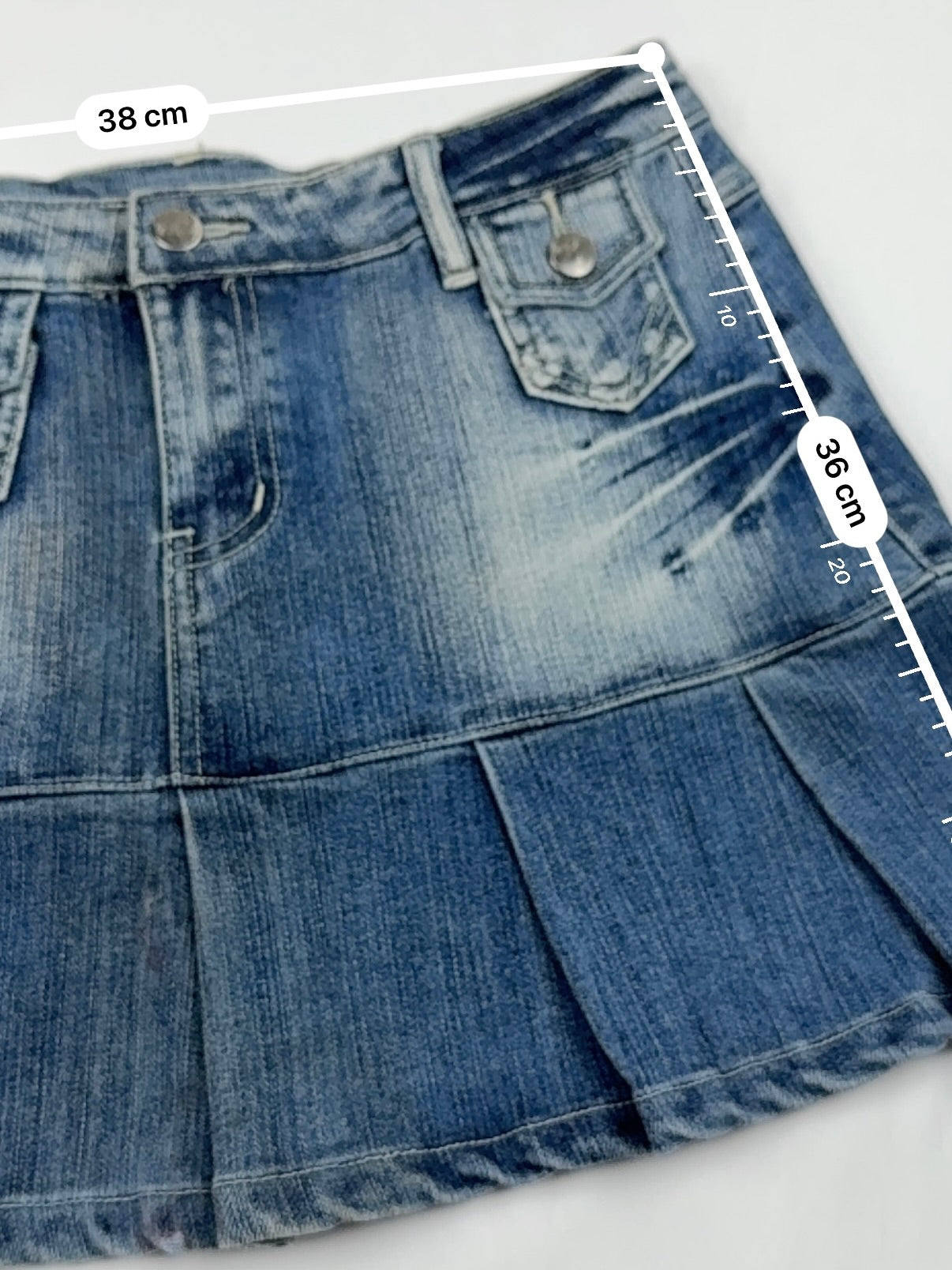 Blue denim low rise pleated mini skirt (S/M)