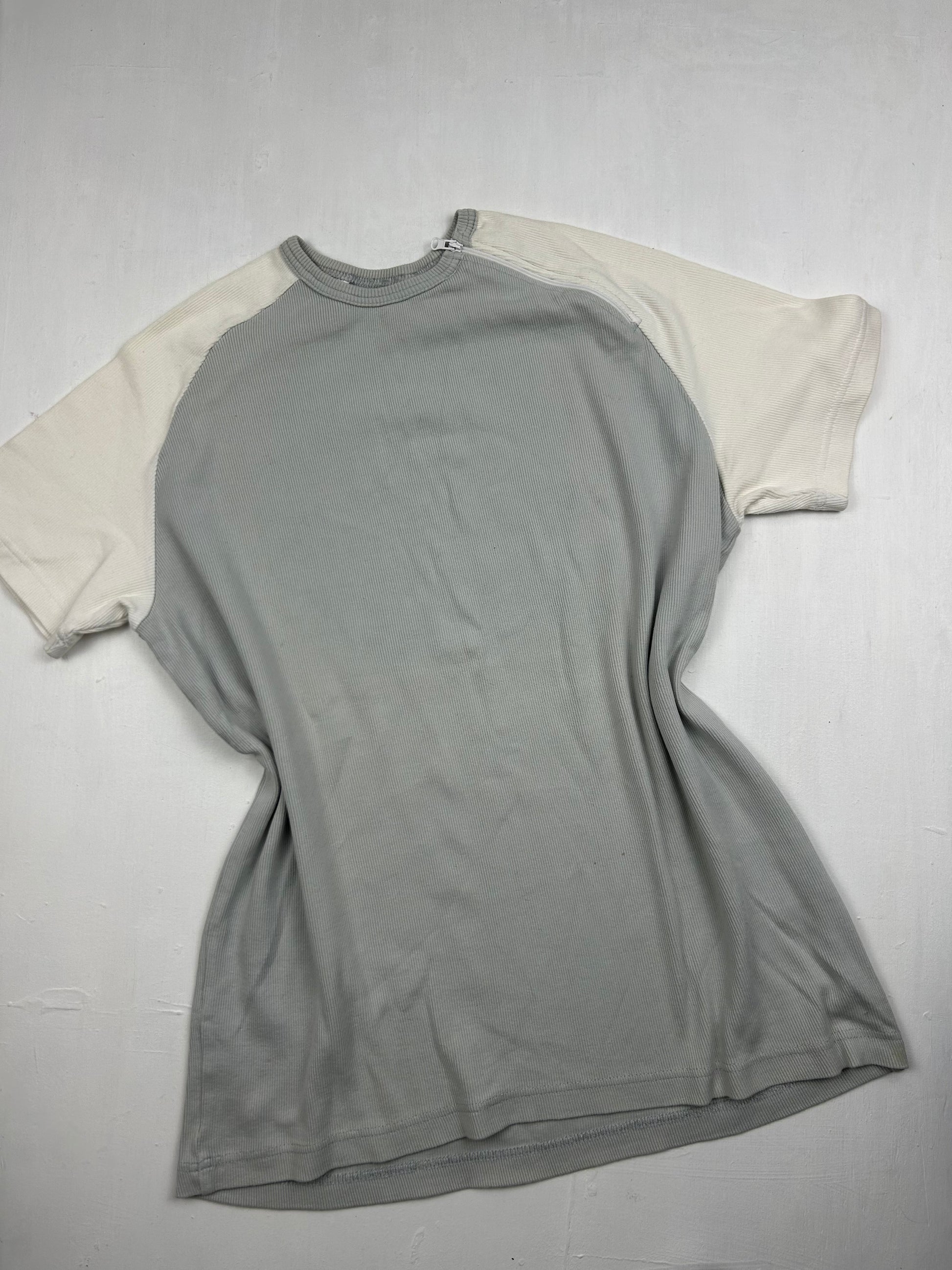 Grey bicolor zip up ribbed tee (L)