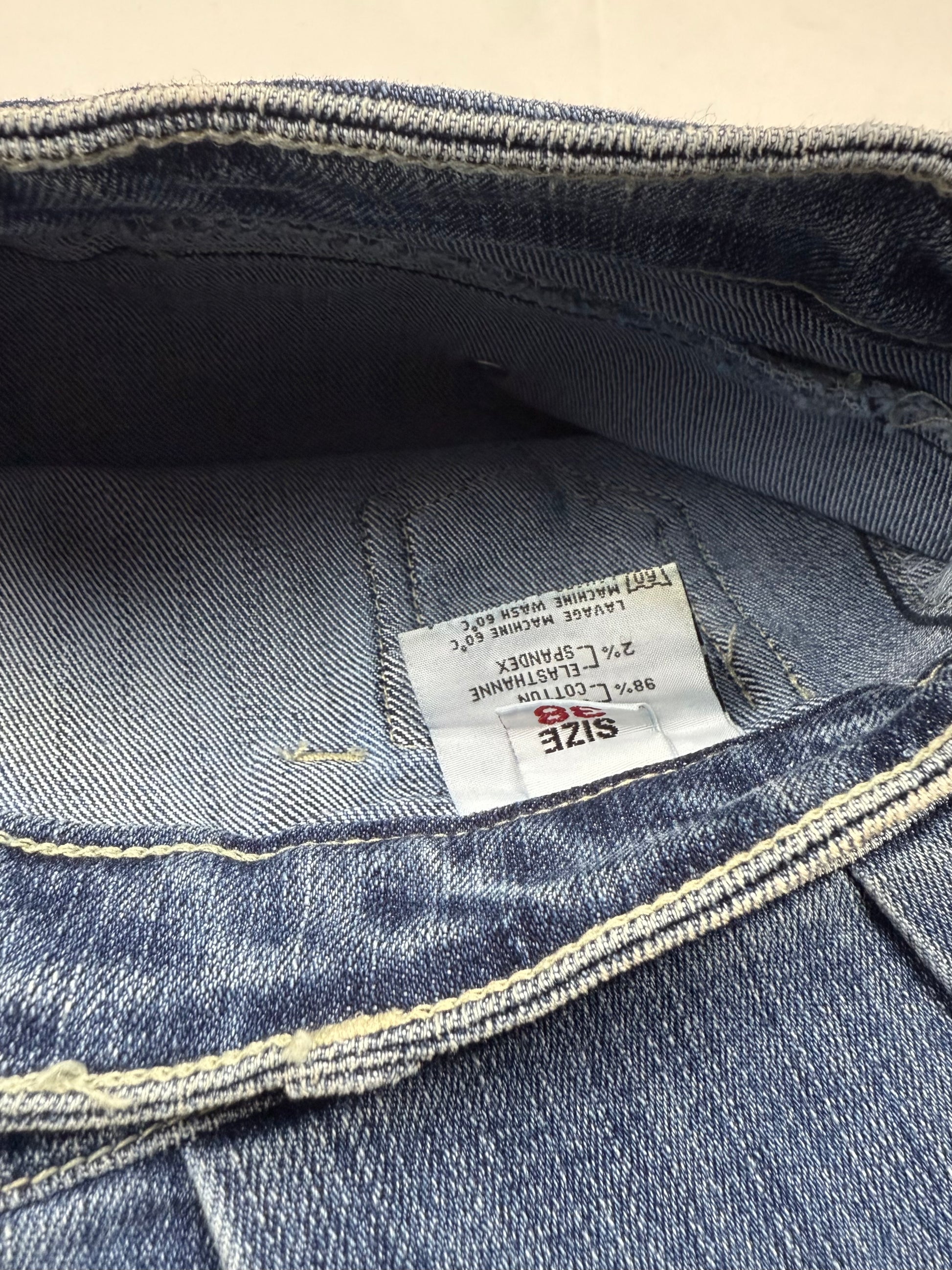 Blue denim low rise pleated mini skirt (S/M)