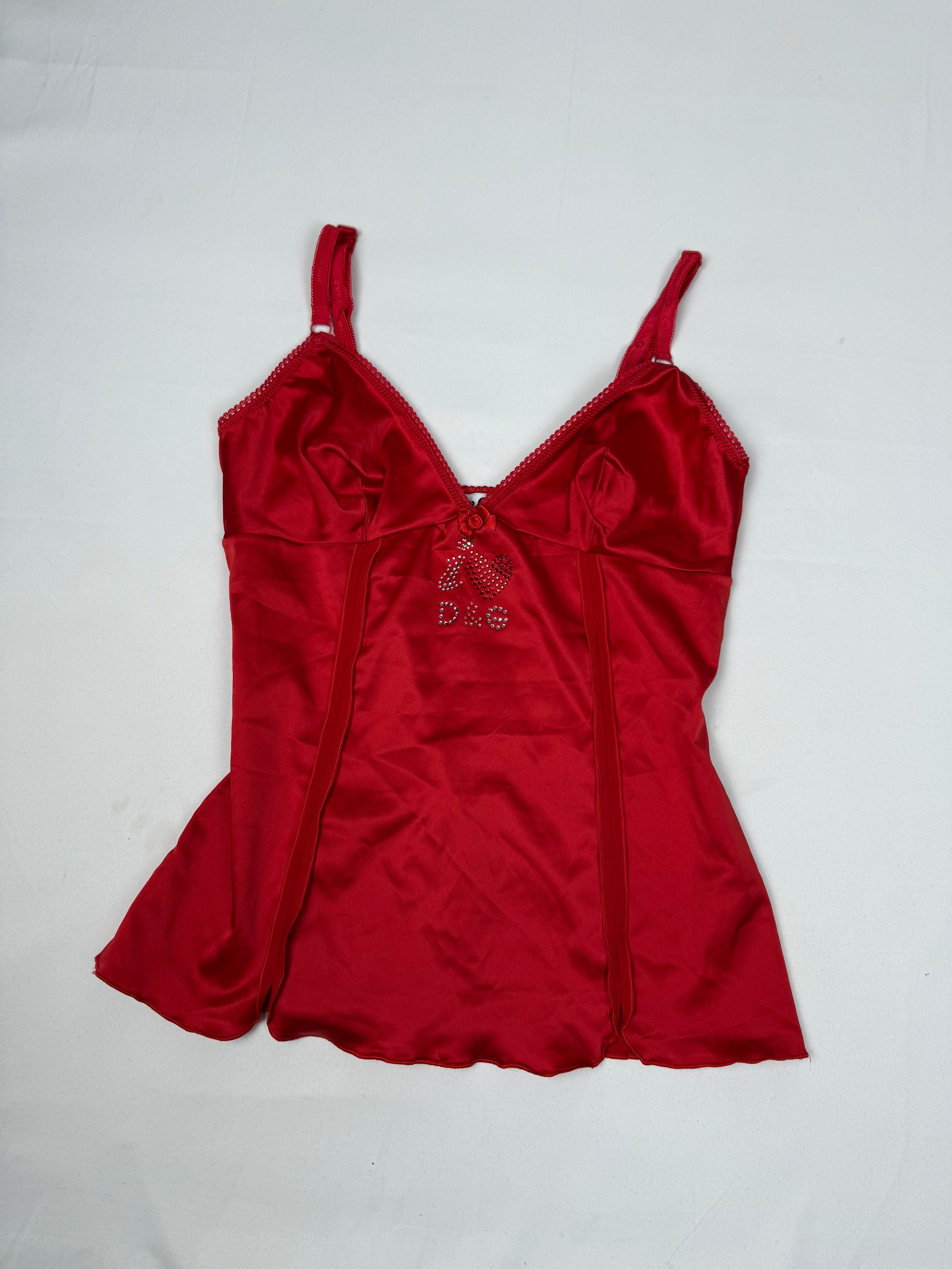 Red silky rhinestones logo top (L)