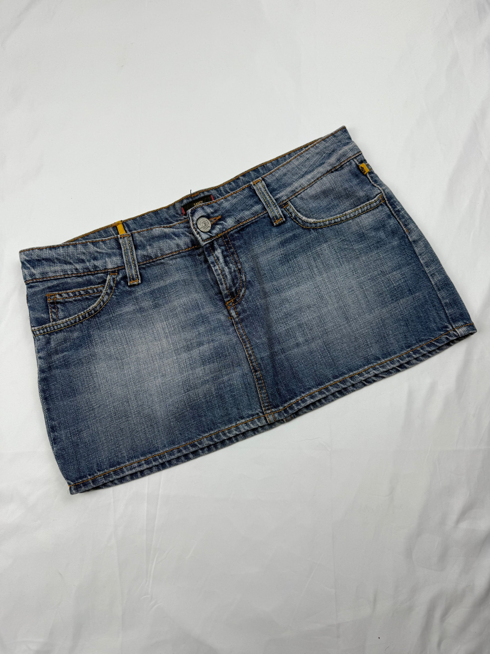 Blue denim low rise mini skirt (L)