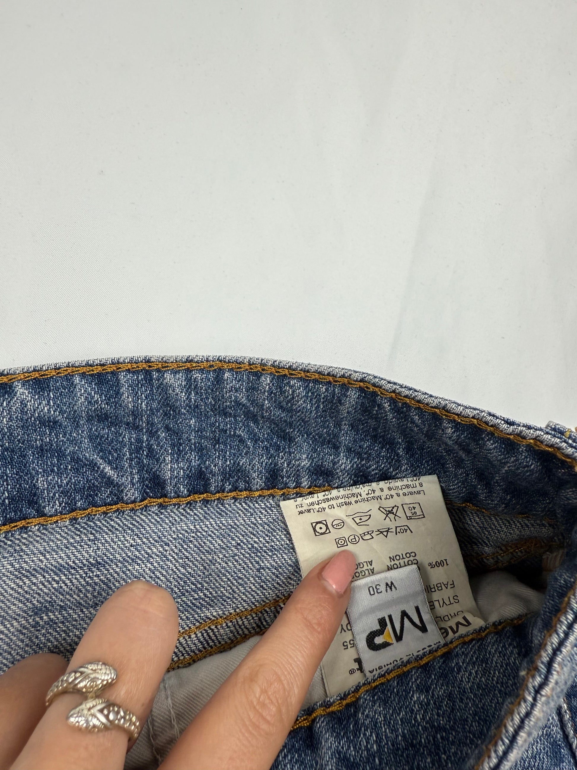 Blue denim low rise mini skirt (L)