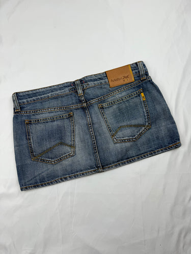 Blue denim low rise mini skirt (L)