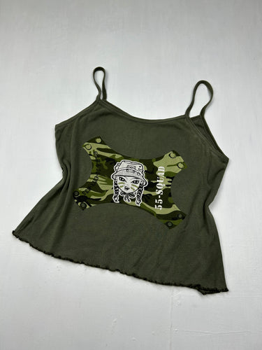 Khaki cartoon logo cami top (M)