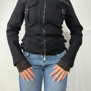 Black 100% cotton biker jacket (S)