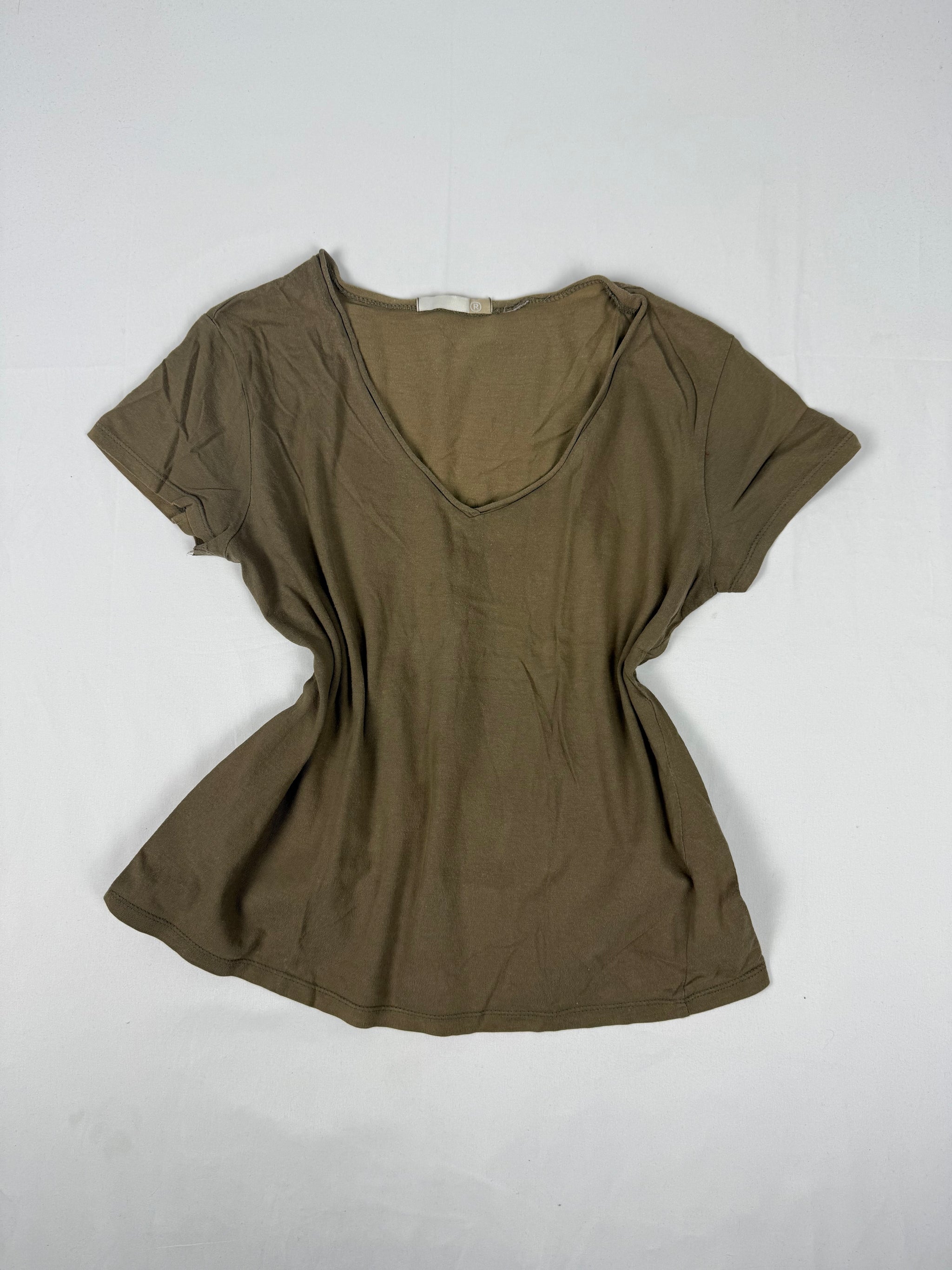 Khaki V neck 100% cotton tee (XL)