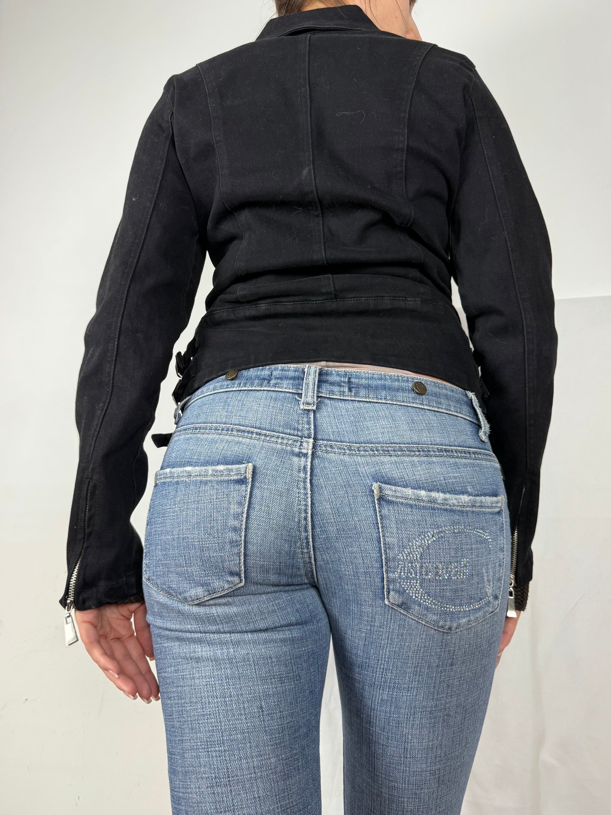 Black 100% cotton biker jacket (S)