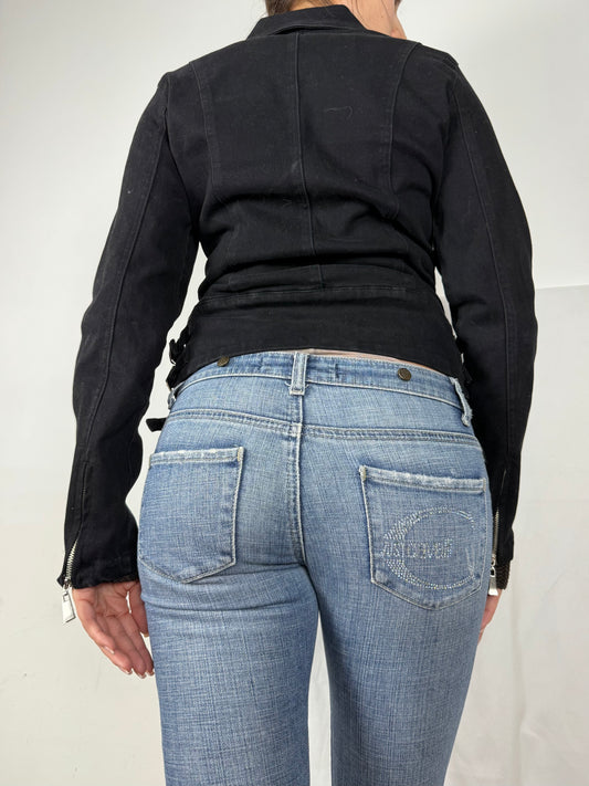 Black 100% cotton biker jacket (S)