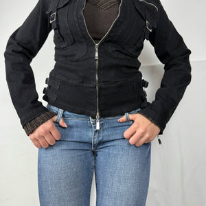 Black 100% cotton biker jacket (S)
