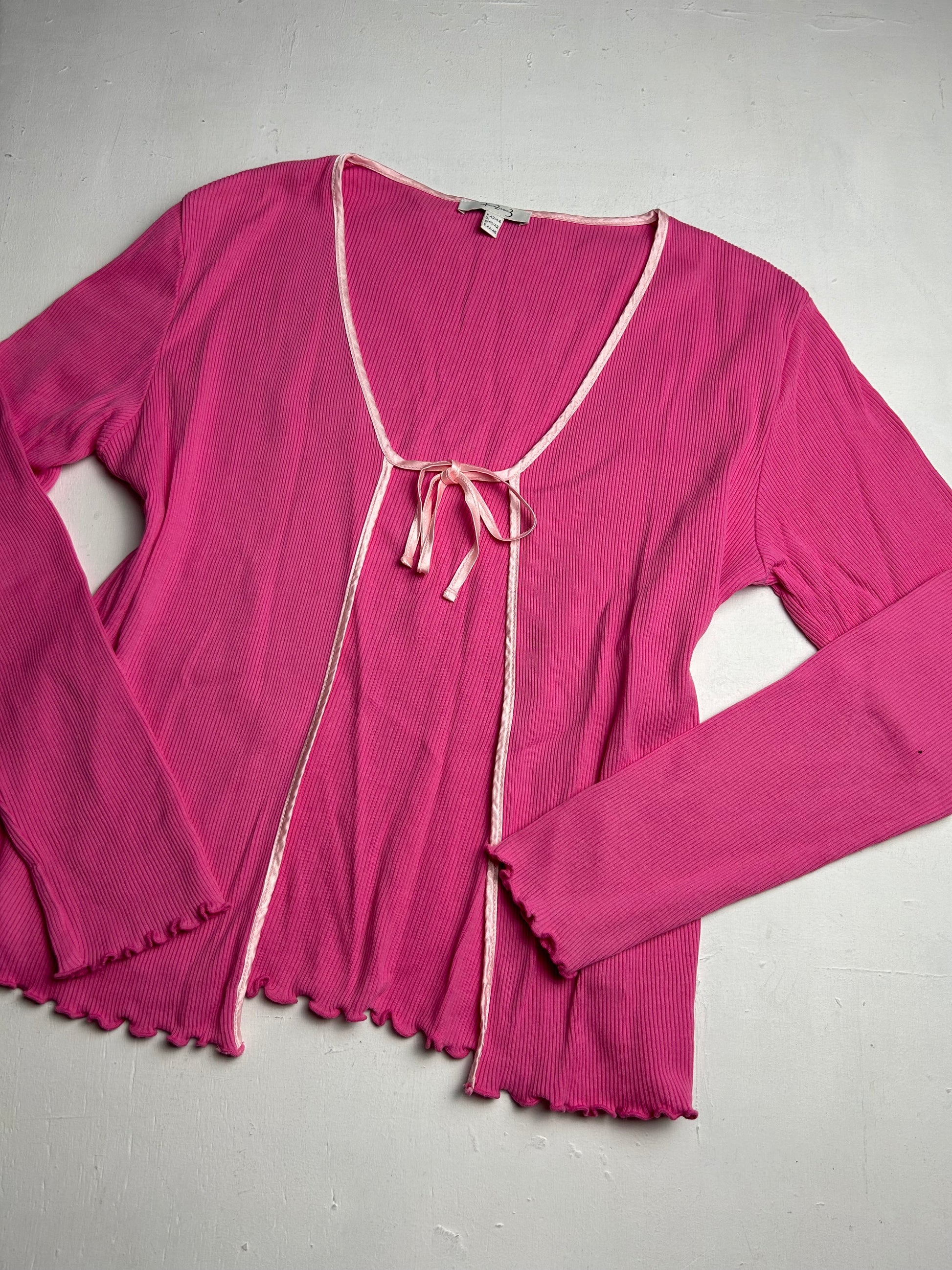 Pink ribbed ruban tie up ballet bolero + tank top set (M/L)