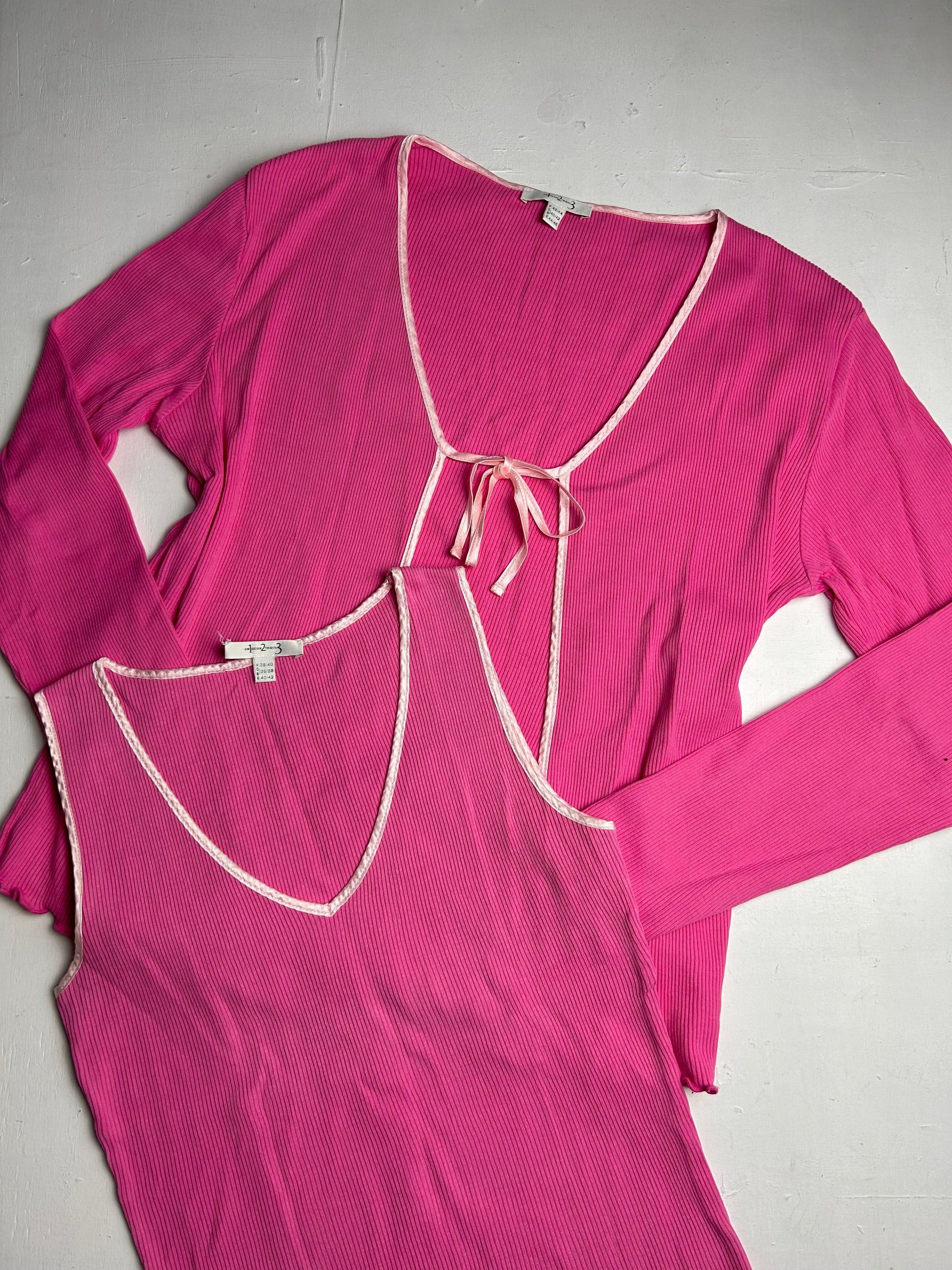 Pink ribbed ruban tie up ballet bolero + tank top set (M/L)