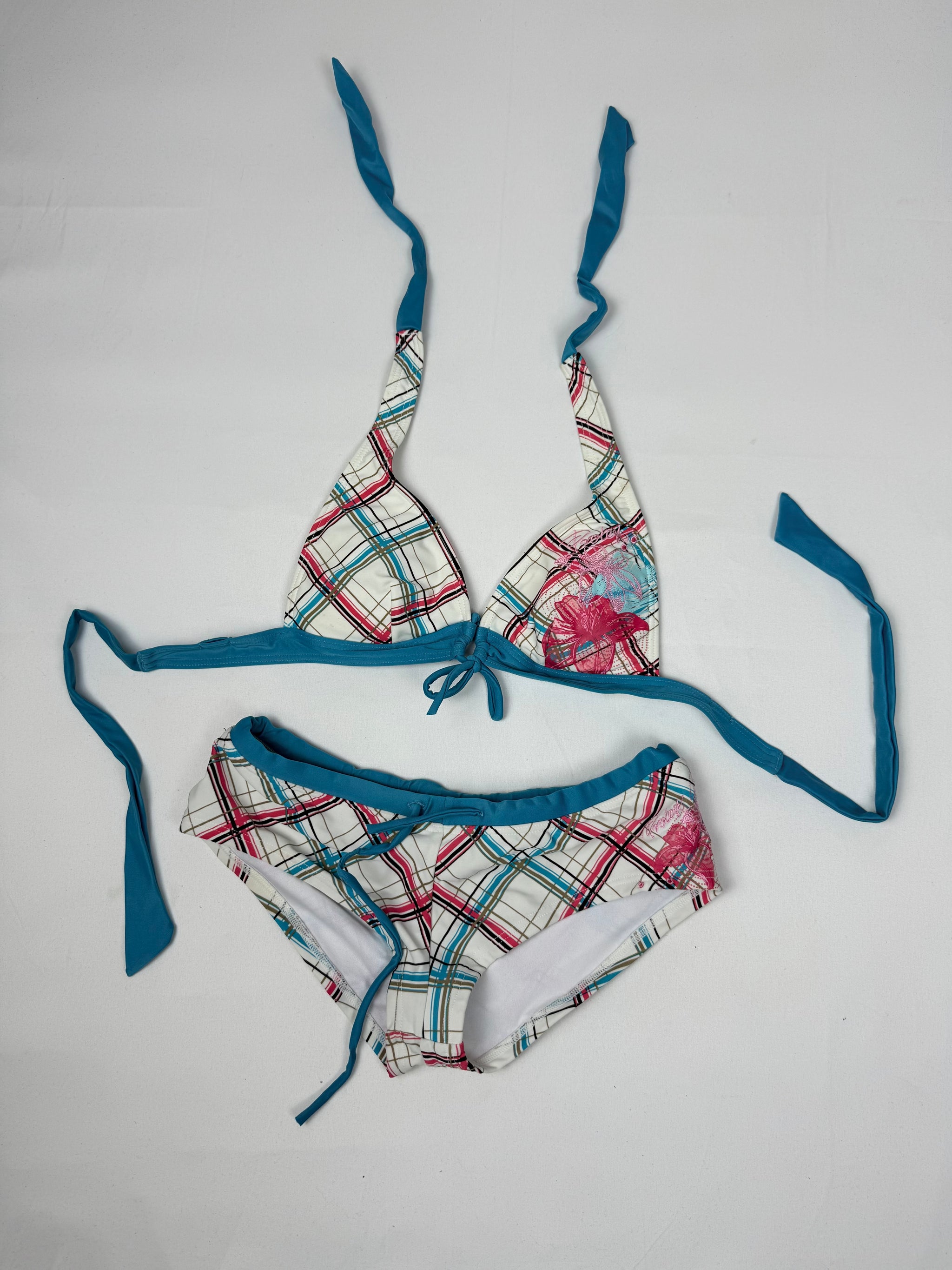 Multicolor check print low rise bikini set (S/M)