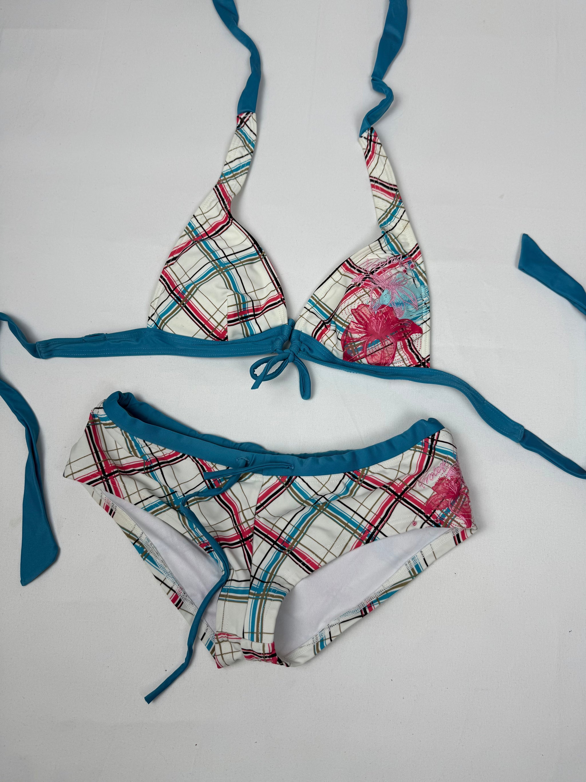 Multicolor check print low rise bikini set (S/M)