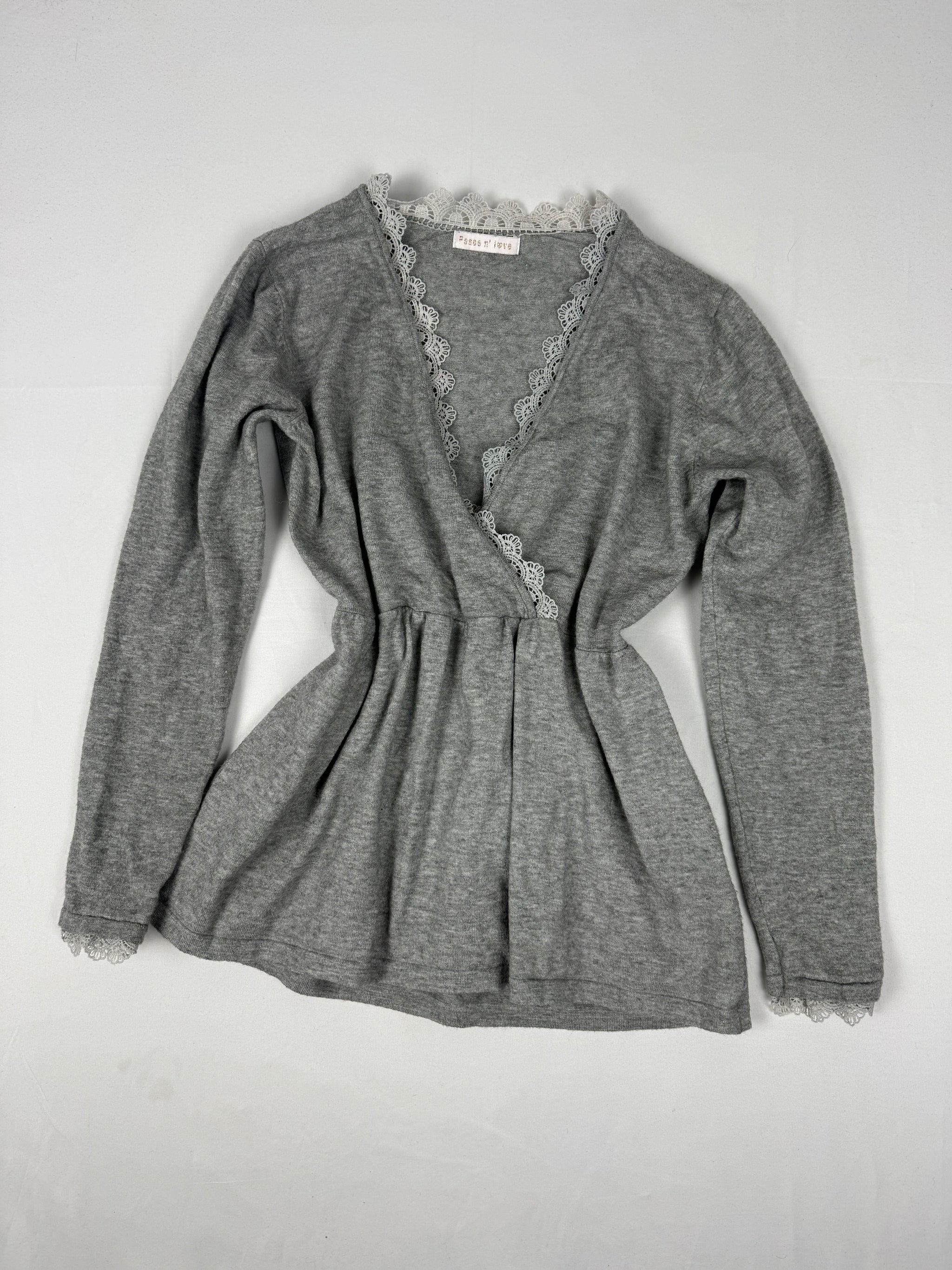 Grey wrapped embroidered jumper (S/M)