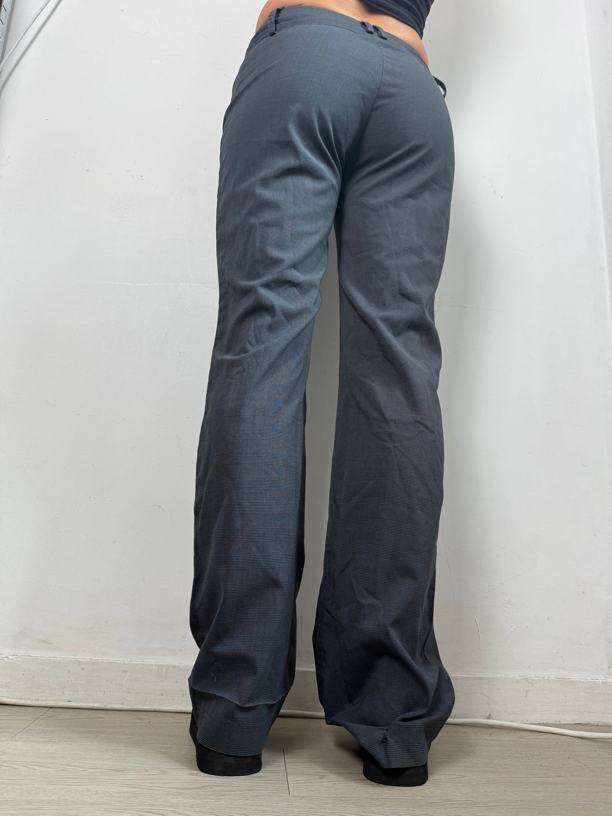 Grey check print office pants (M)