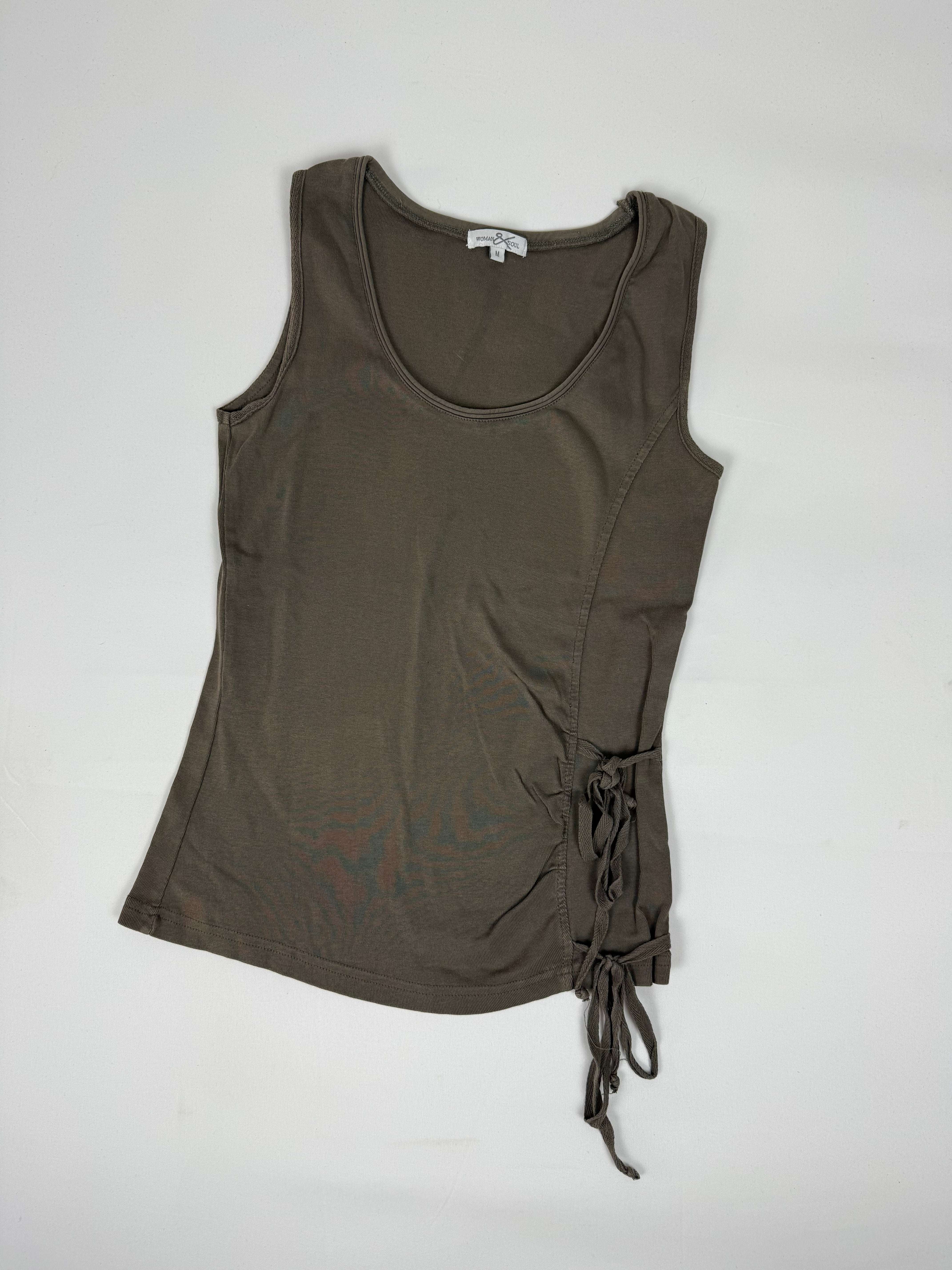 Khaki cotton tie up top (M)