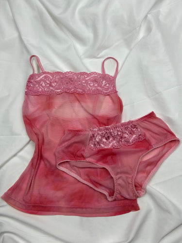 Pink mesh cami top + panty set (S)