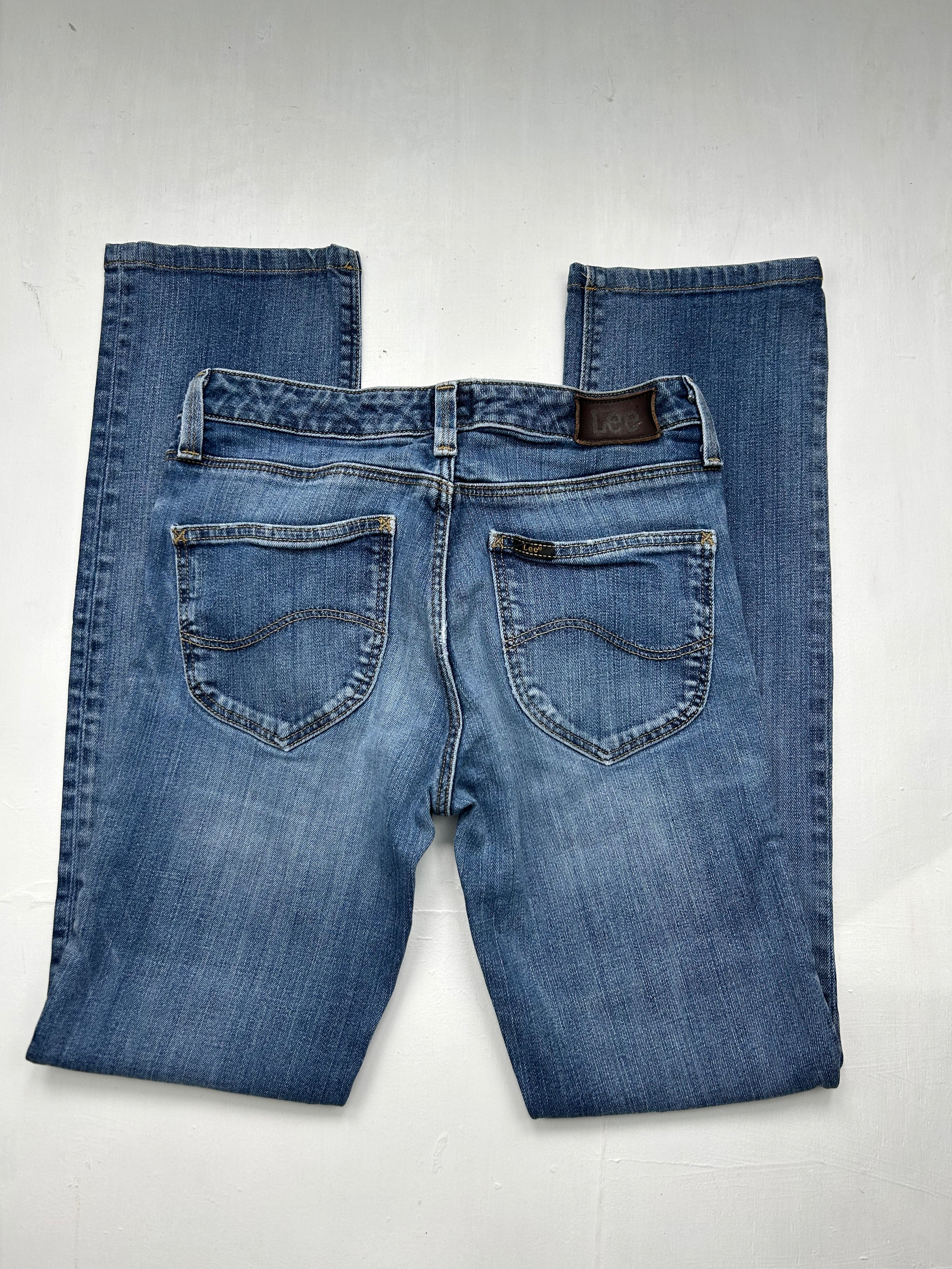 Blue denim low rise bootcut pants (XS)