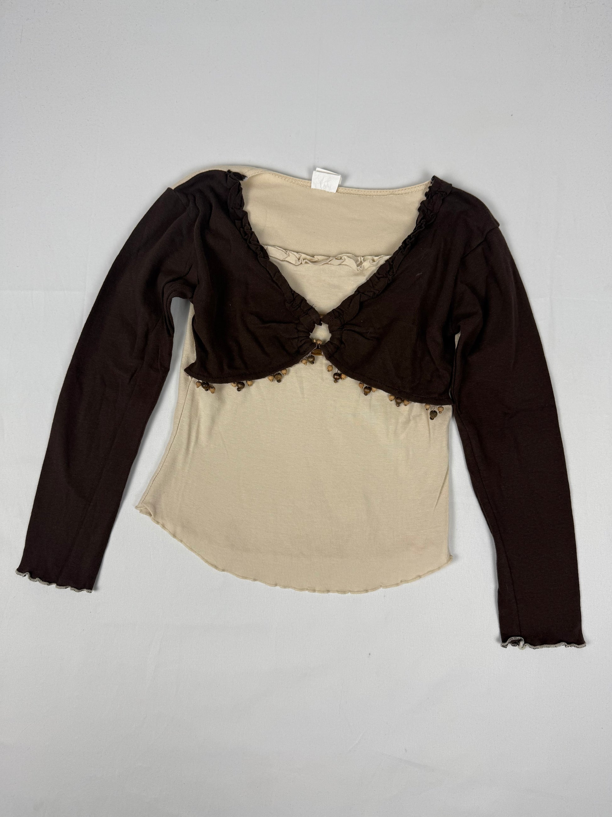 Beige cotton long sleeves top (XS)