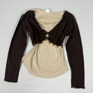 Beige cotton long sleeves top (XS)