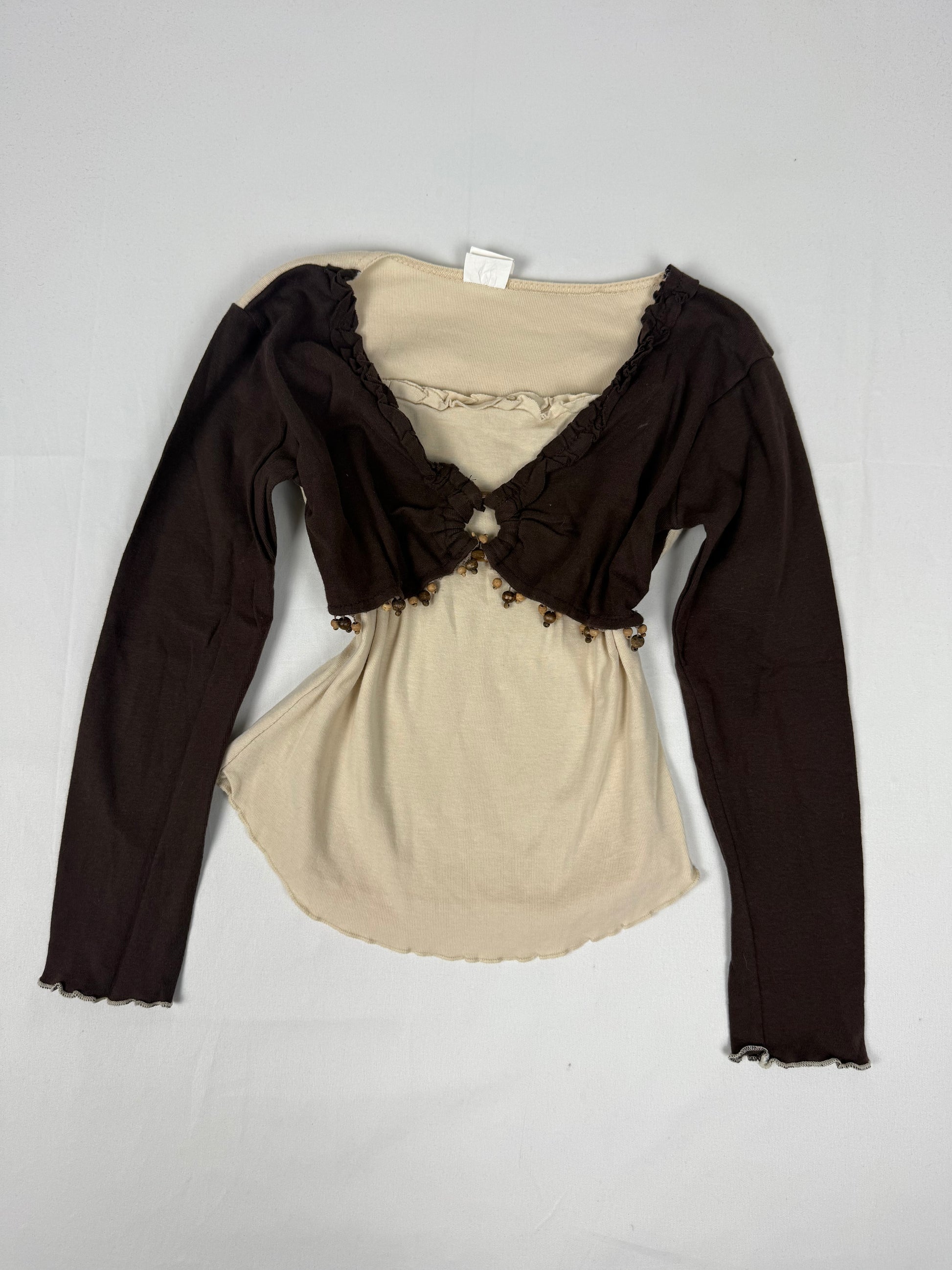 Beige cotton long sleeves top (XS)