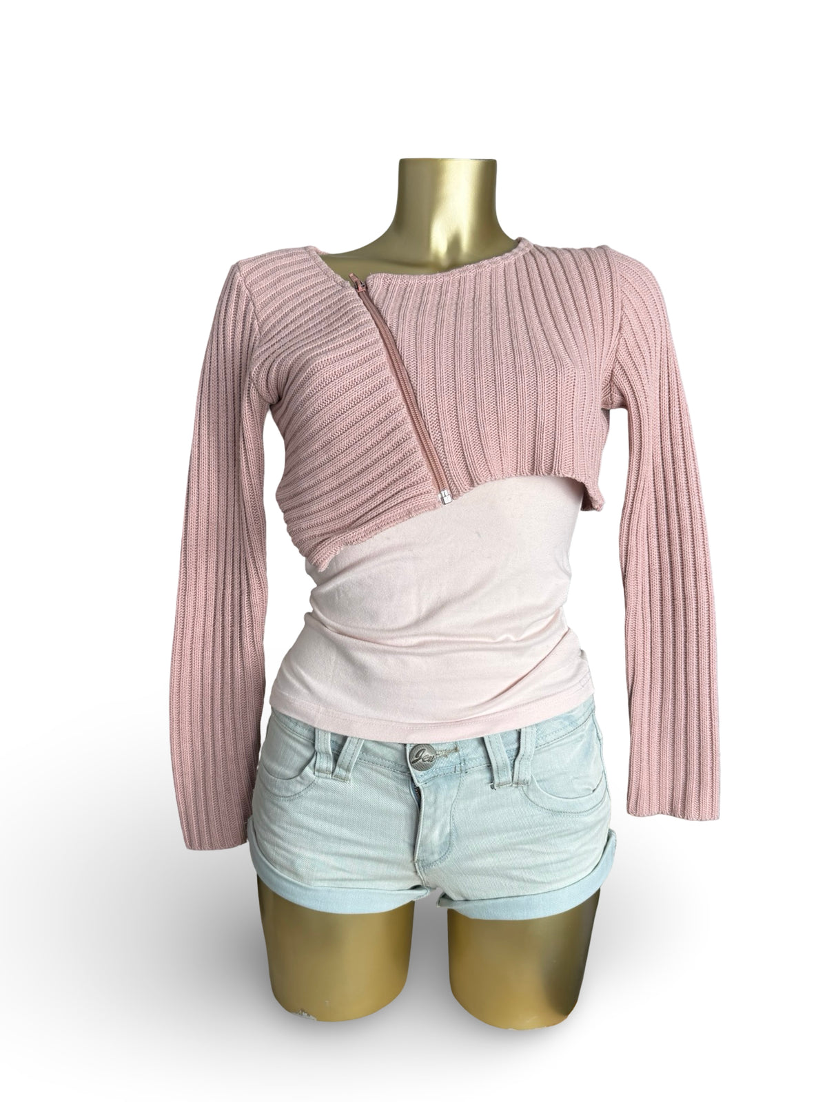 Baby pink zip up bolero jumper (M)