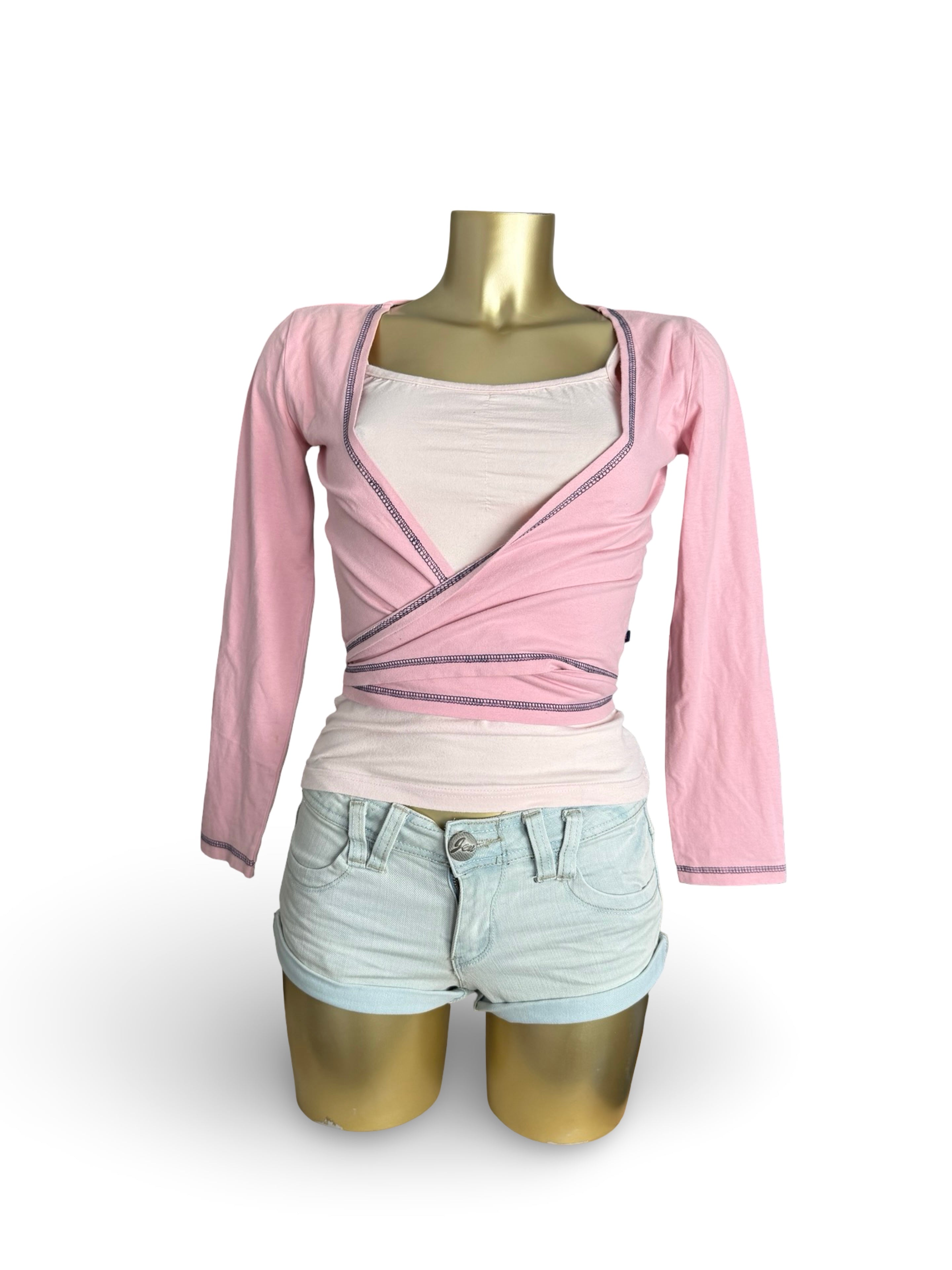Baby pink tie up bolero top (S)